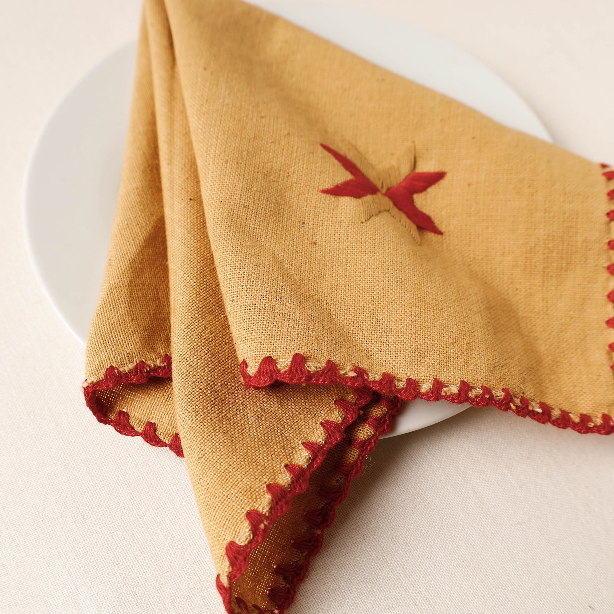 PATIALA HANDICRAFTS Brown - Phulkari Embroidery Reversible Plain Handloom Cotton Napkin (14 x 14 in) - view 2
