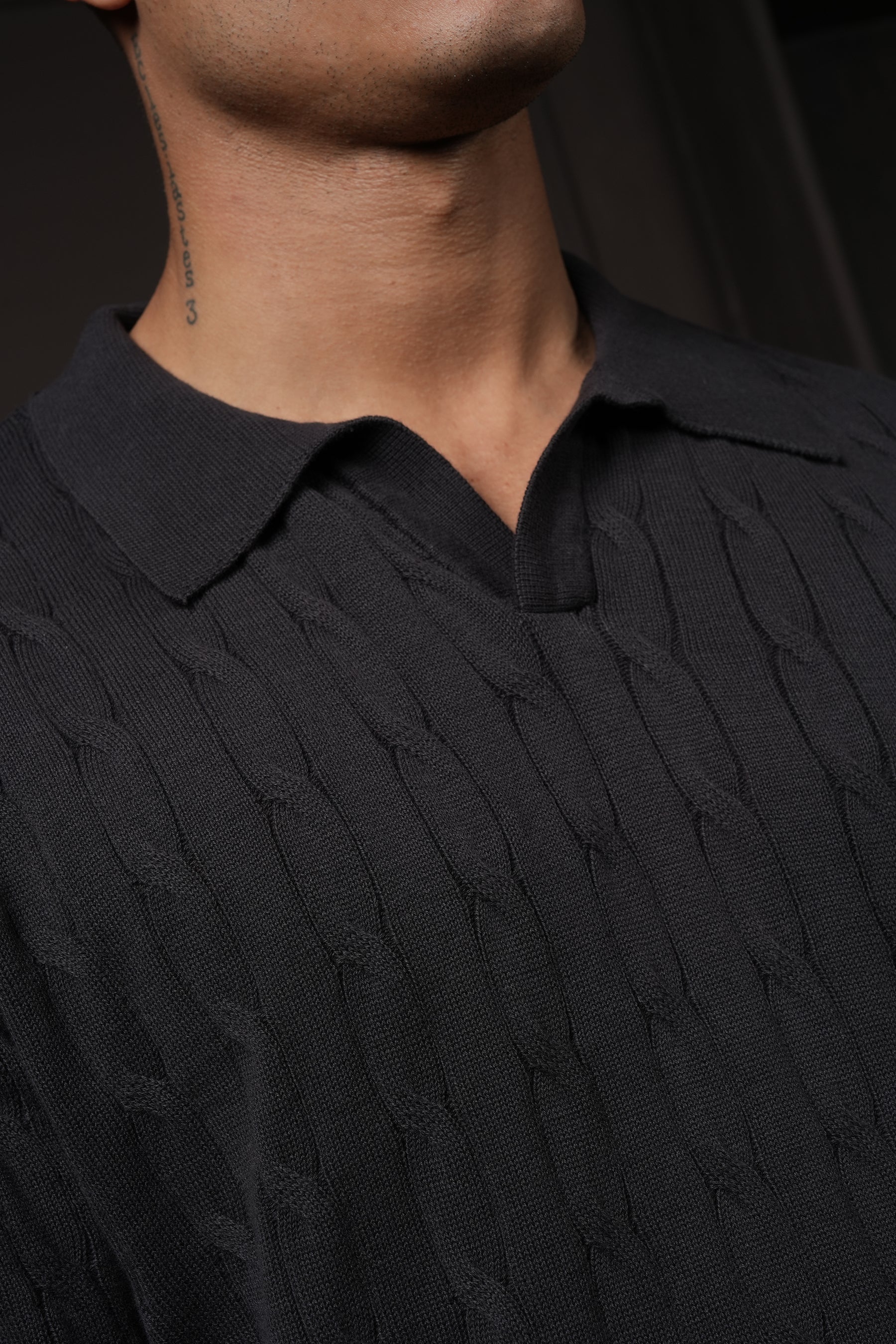 Y*all Pristine Cable Knit Polo - Shadow - view 4