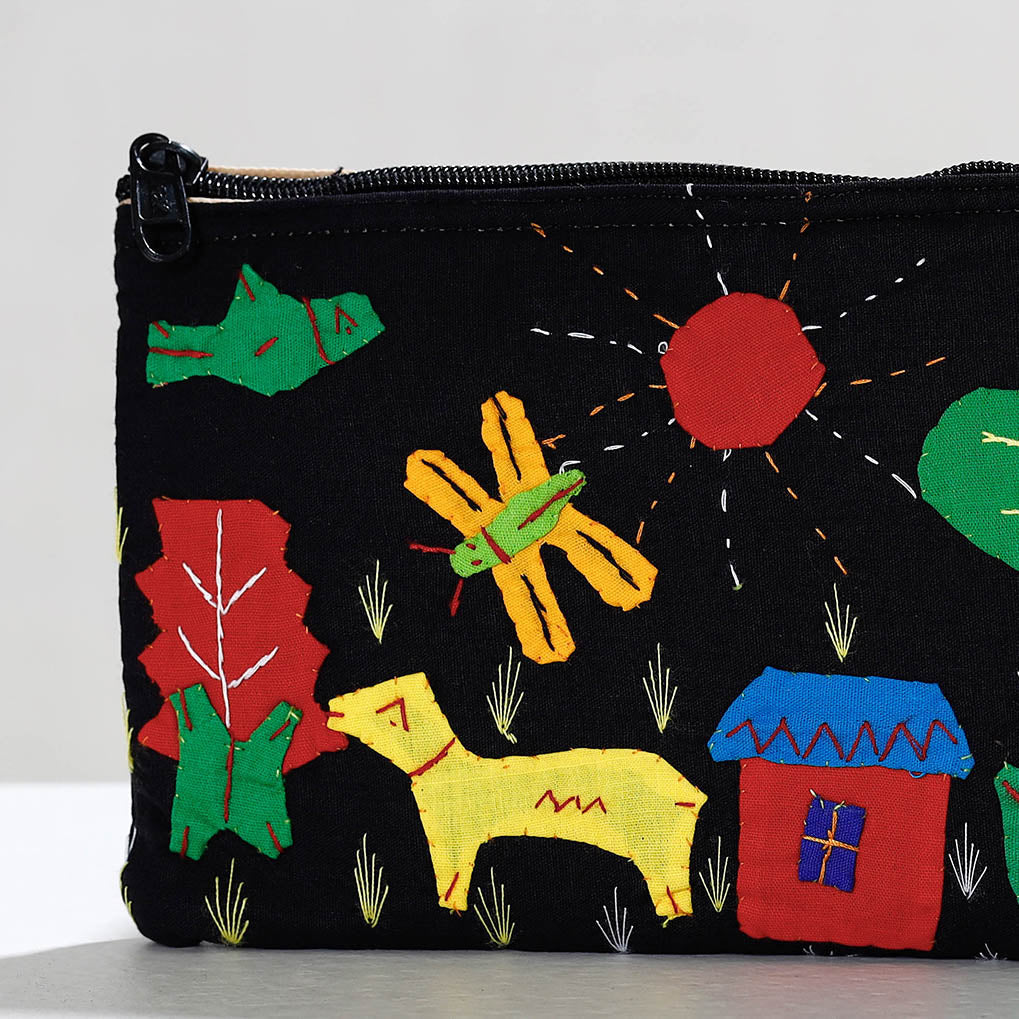 ASHOKA ASSEMBLE - CELEBRATING CRAFTS OF ODISHA Black - Pipli Applique Work Cotton Cosmetic Pouch - view 2