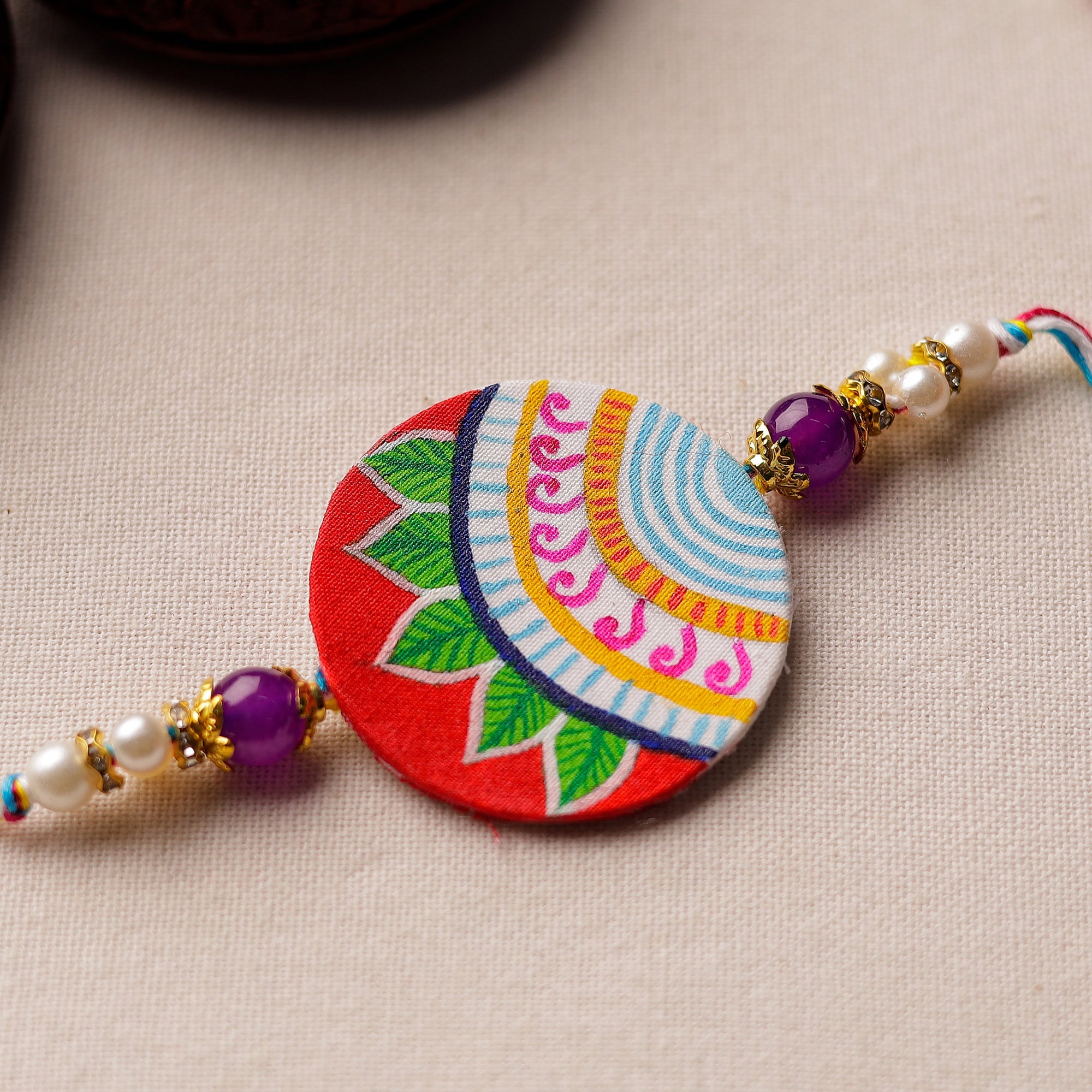 KHUSHBASH - HAPPY LOOM OF EAST Bishnupur Handpainted Fabric Rakhi 17 - view 2