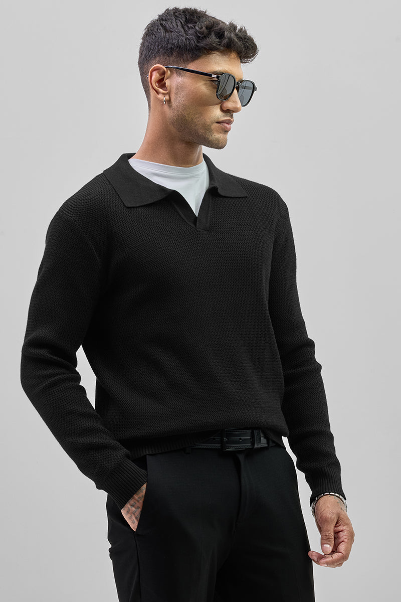 SNITCH Black Knitted Polo Sweater - view 3