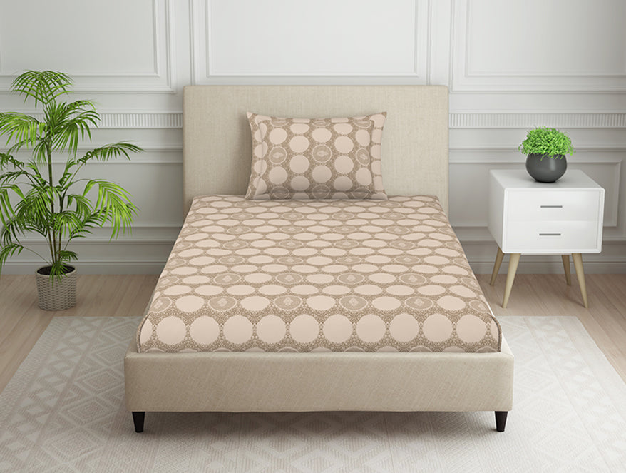 Spaces India Ornate Beige Polycotton Bedsheets Single Harmony - By Welspun