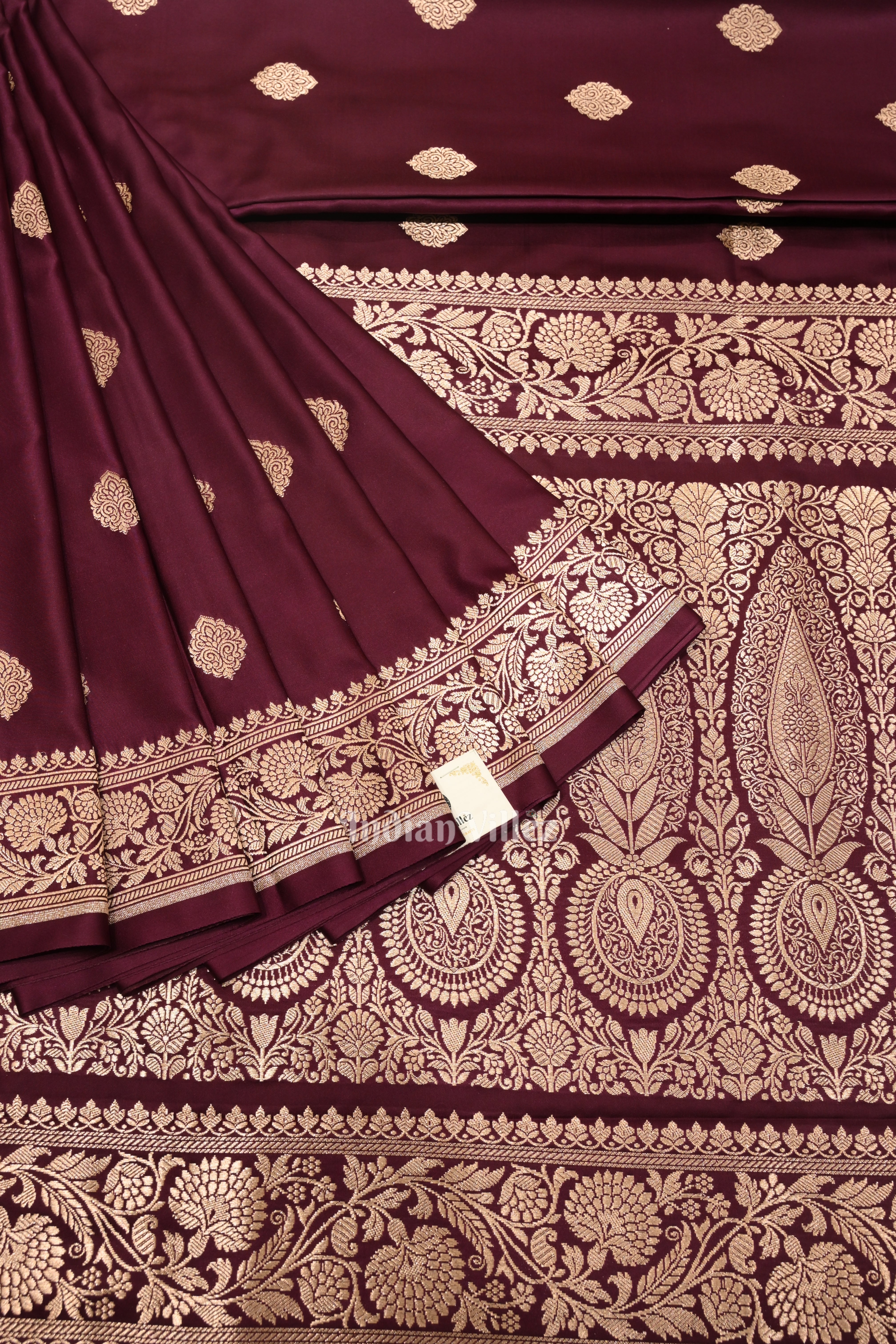 IndianVillèz Wine Purple Soft Pure Mashru Satin Silk Banarasi Saree