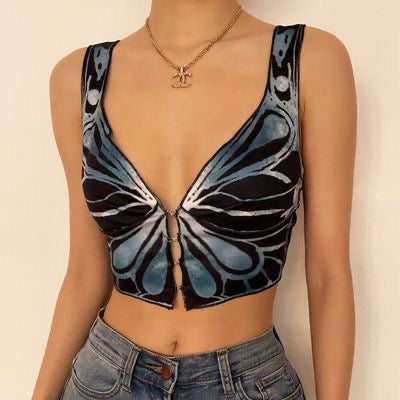 Mermaid Core Printed Butterfly Crop Top – Blue