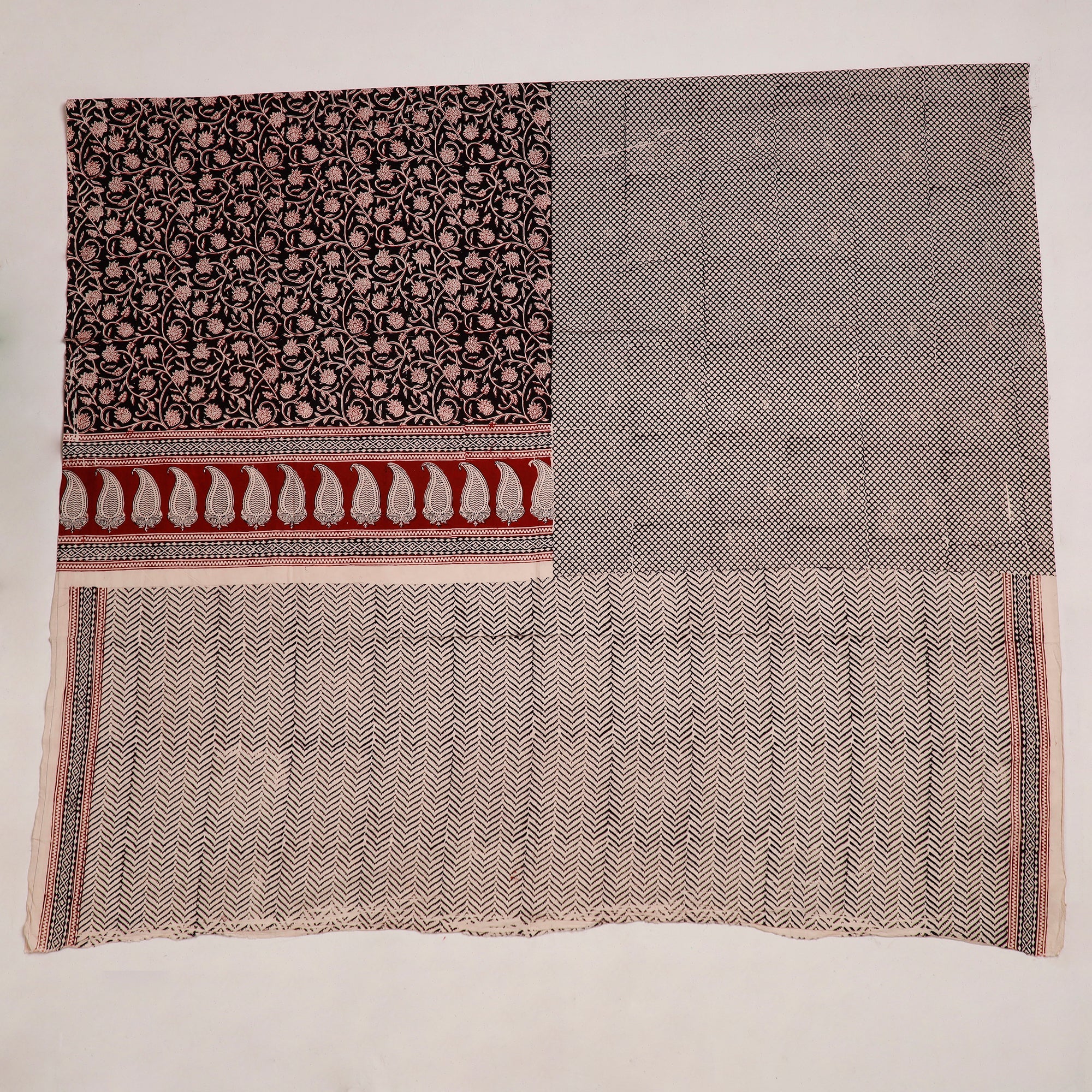 BAGH PRINTS BY MOHAMMED BILAL KHATRI Black - Natural Dyed Cotton Bagh Print Kurta Material (2.25 m) 02