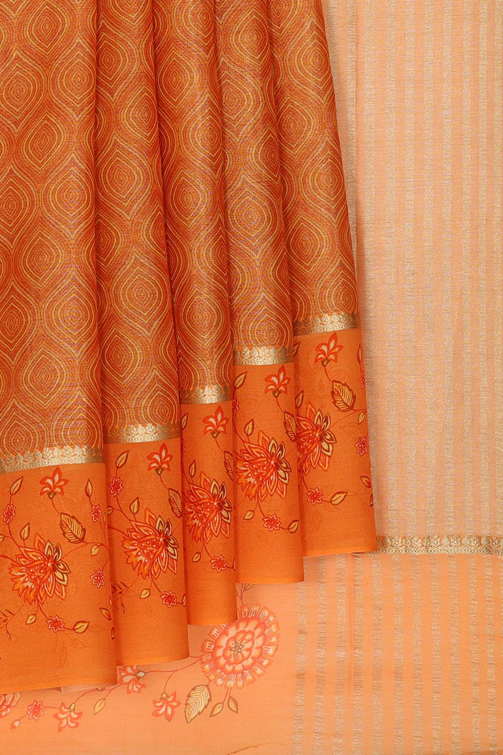 Kalanjali Crepe Orange Saree – Women's