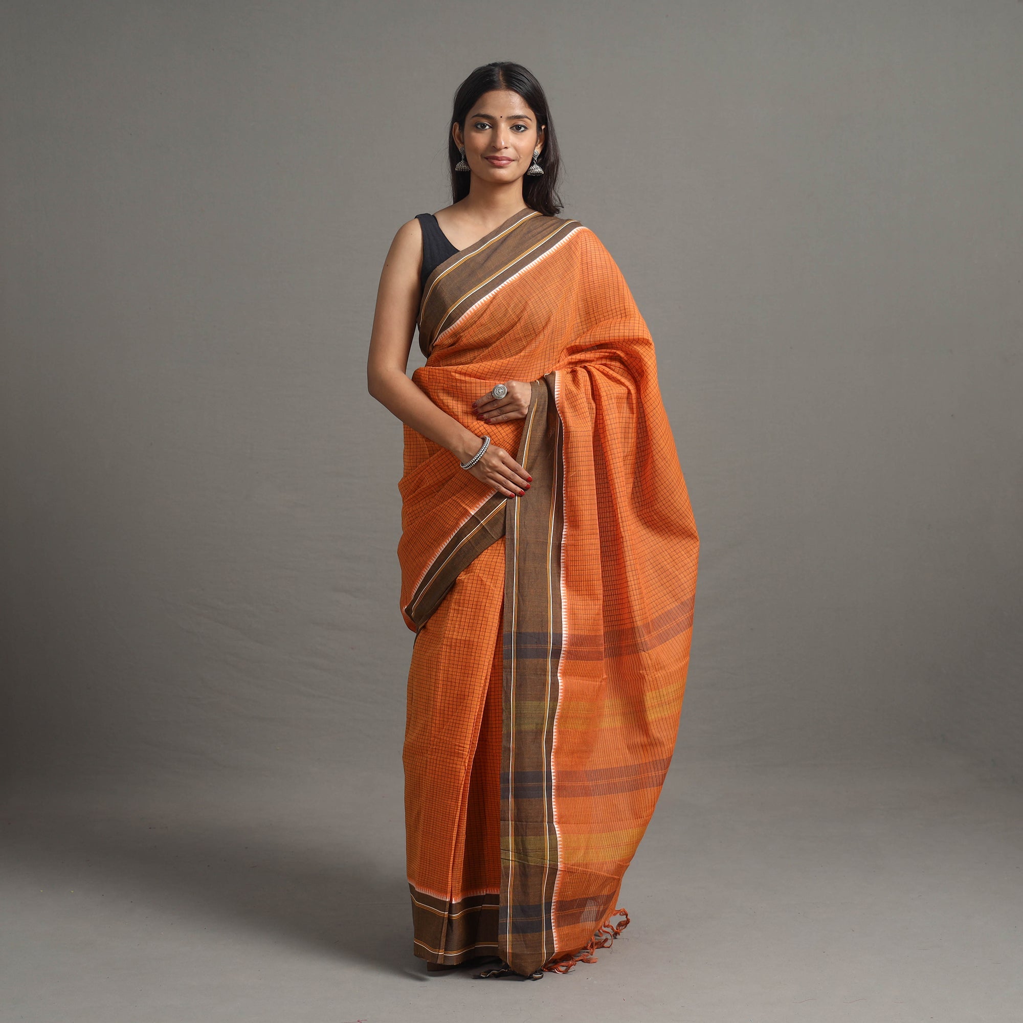 CHITRIKA Narayanpet Small Chequered Dobby Cotton Handloom Saree 108