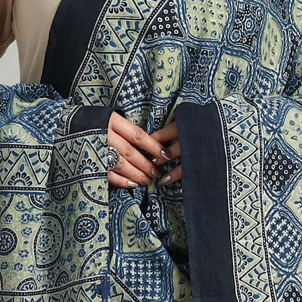 AJRAKH BY SUFIYAN ISMAIL KHATRI Blue - Hand Block Printed Cotton Ajrakh Dupatta 02 - view 4