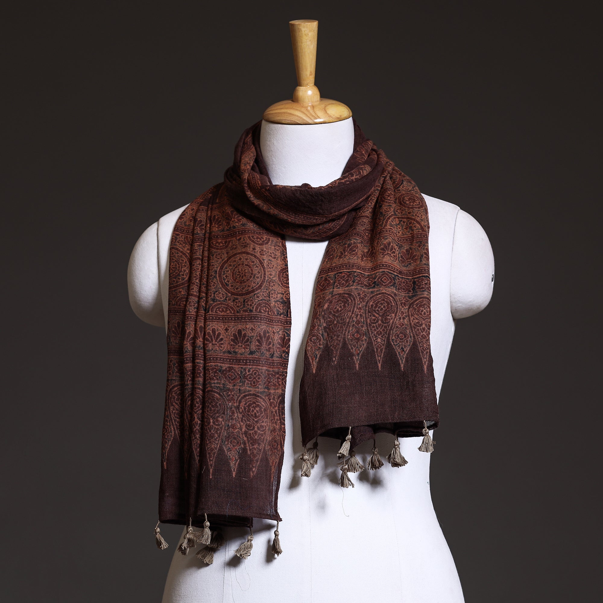 AJRAKH BY SUFIYAN ISMAIL KHATRI Brown - Ajrakh Block Printed Pure Woolen Stole