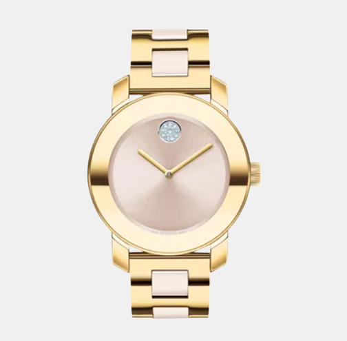 Movado Bold Ceramic Women Quartz Pink Dial Analog Stainless Steel Watch 3600800