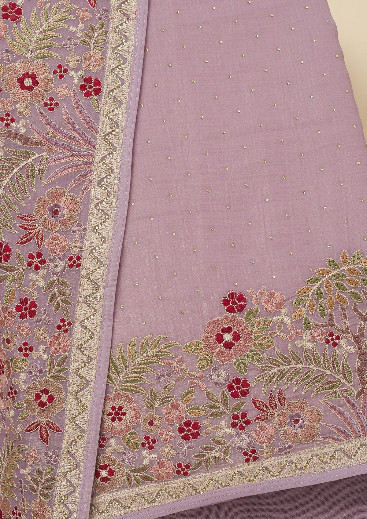 Koskii Lavender Threadwork Tissue Unstitched Salwar Suit - view 2