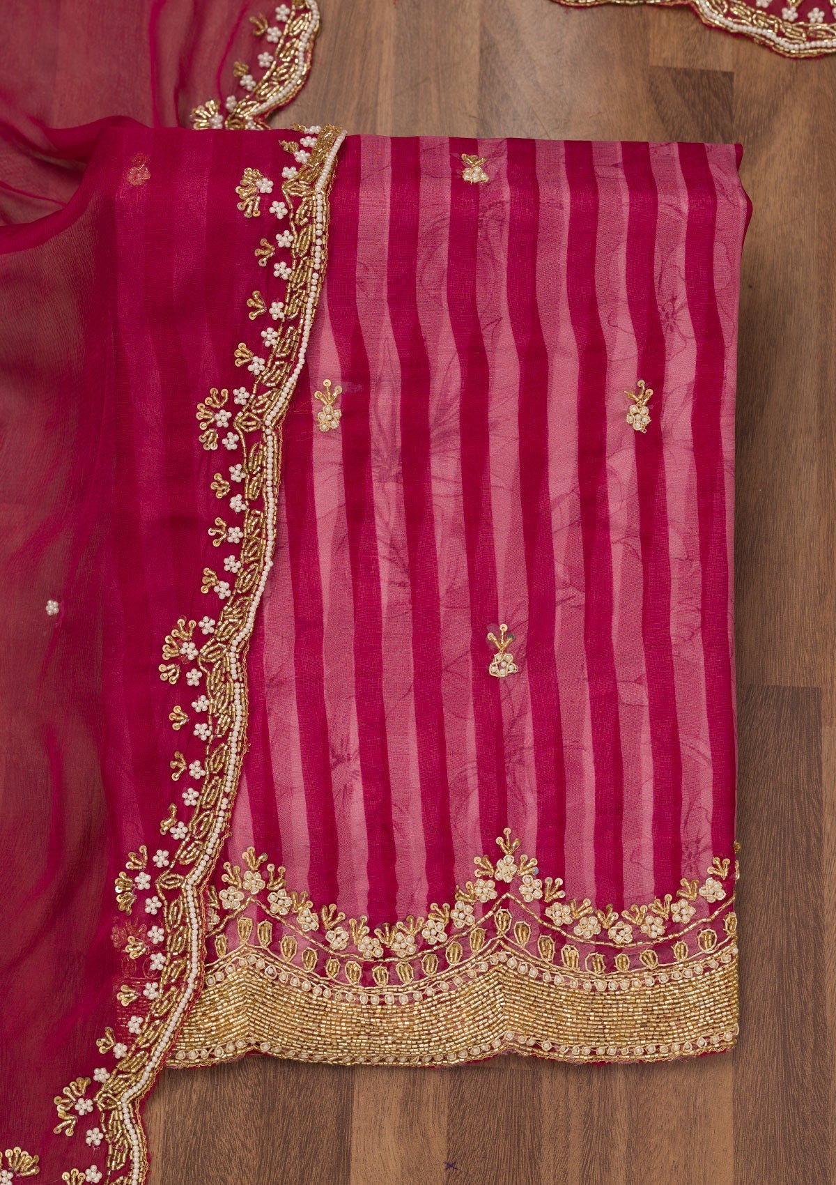 Koskii Magenta Pink Cutdana Semi Crepe Unstitched Salwar Suit - view 5
