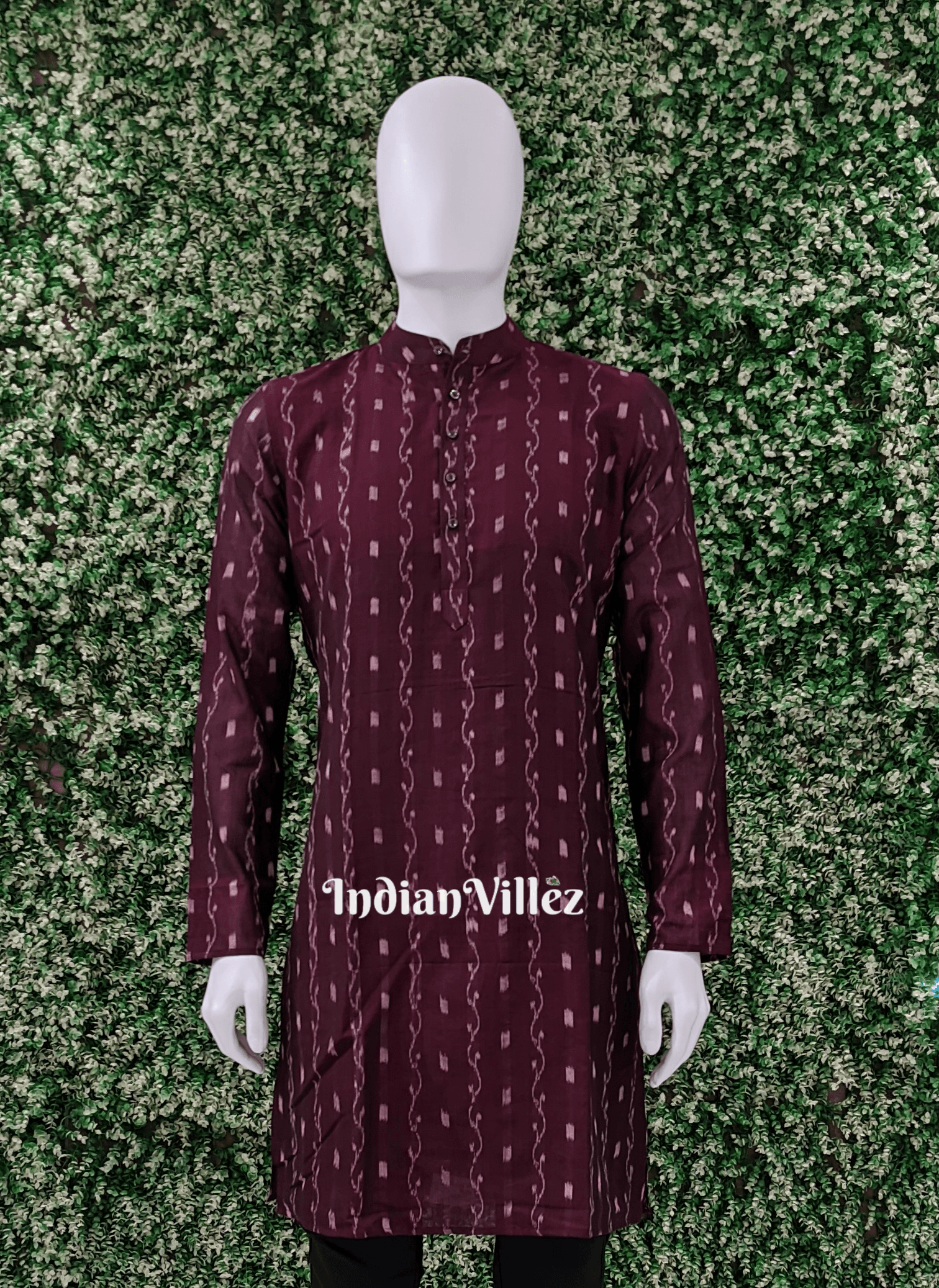 IndianVillèz Wine Tipa Design Sambalpuri Ikat Cotton Kurta For Men
