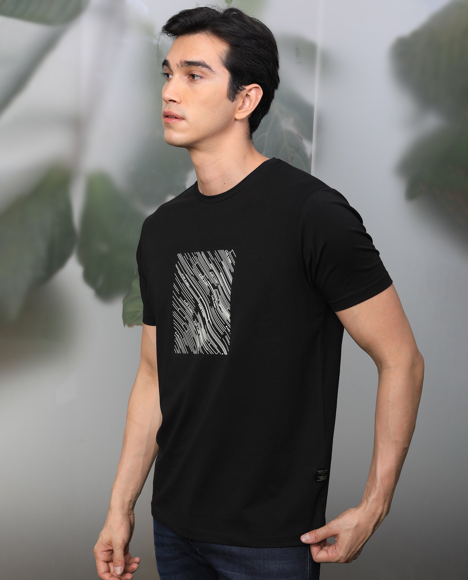 Rare Rabbit Men's Otter Black Cotton Lycra Fabric Half Sleeves Graphic Print T-Shirt - view 6