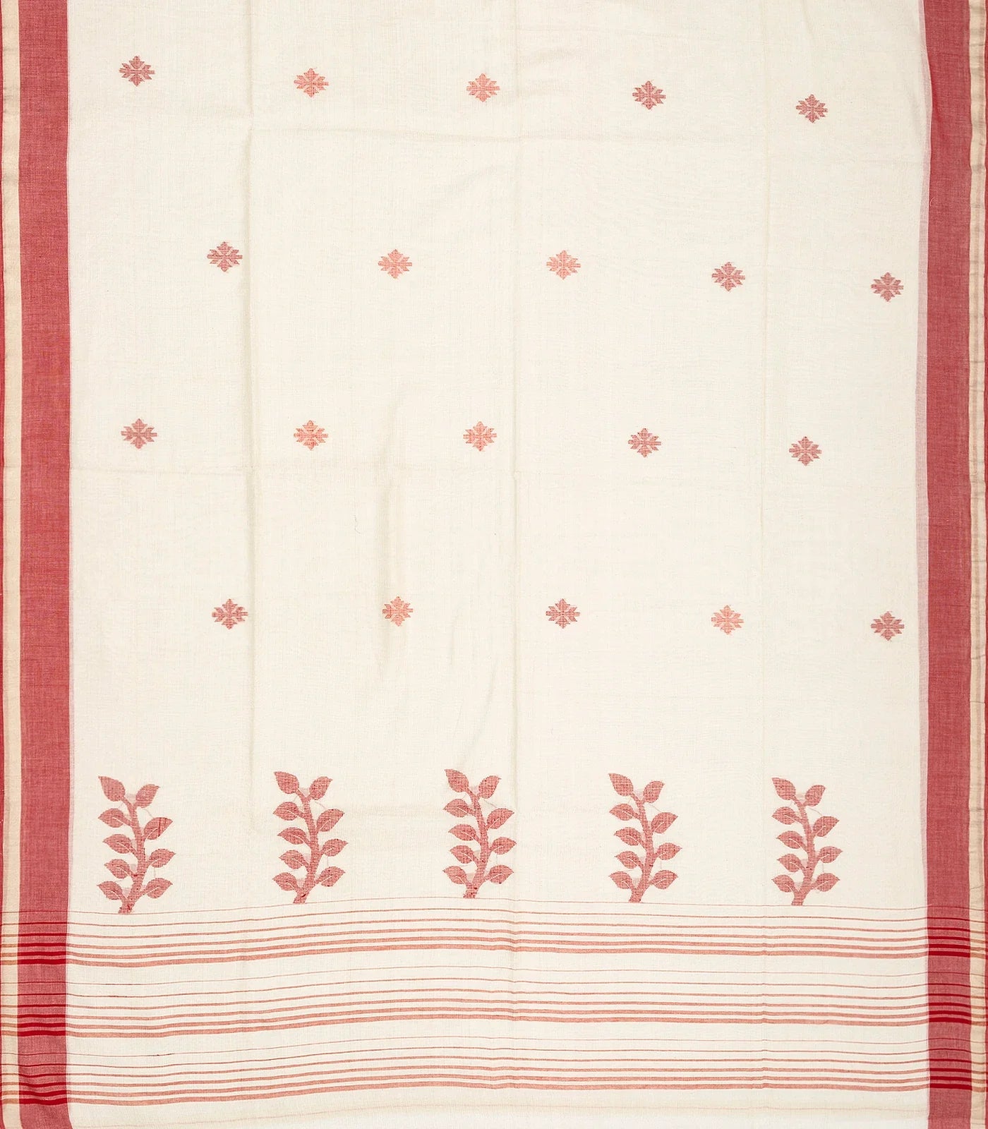 RmKV Off White Handloom Bengal Cotton Saree And Floral Buttas - view 2