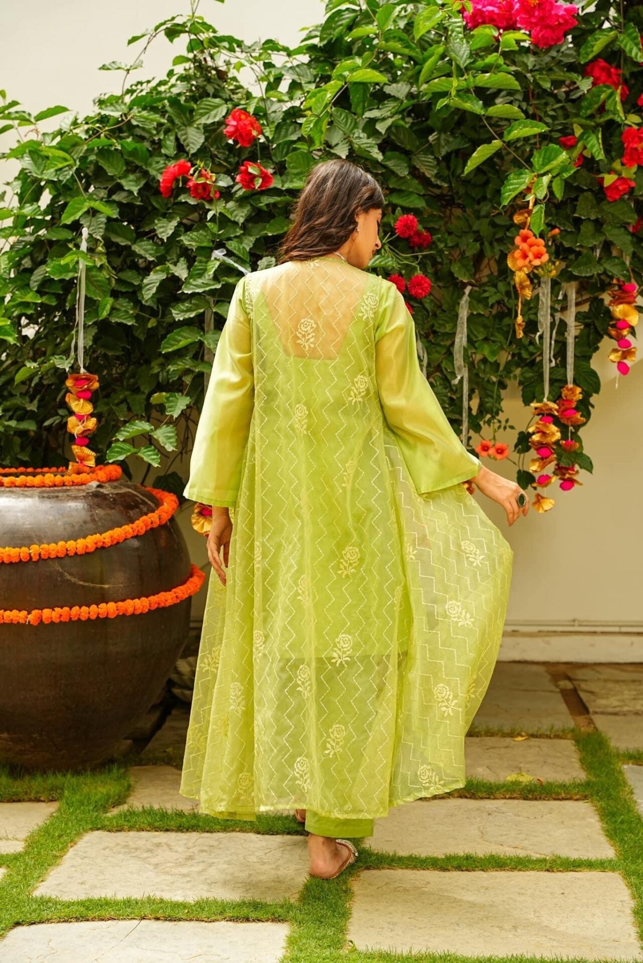 Idaho-o Apple Green Kurta Jacket Set - view 5