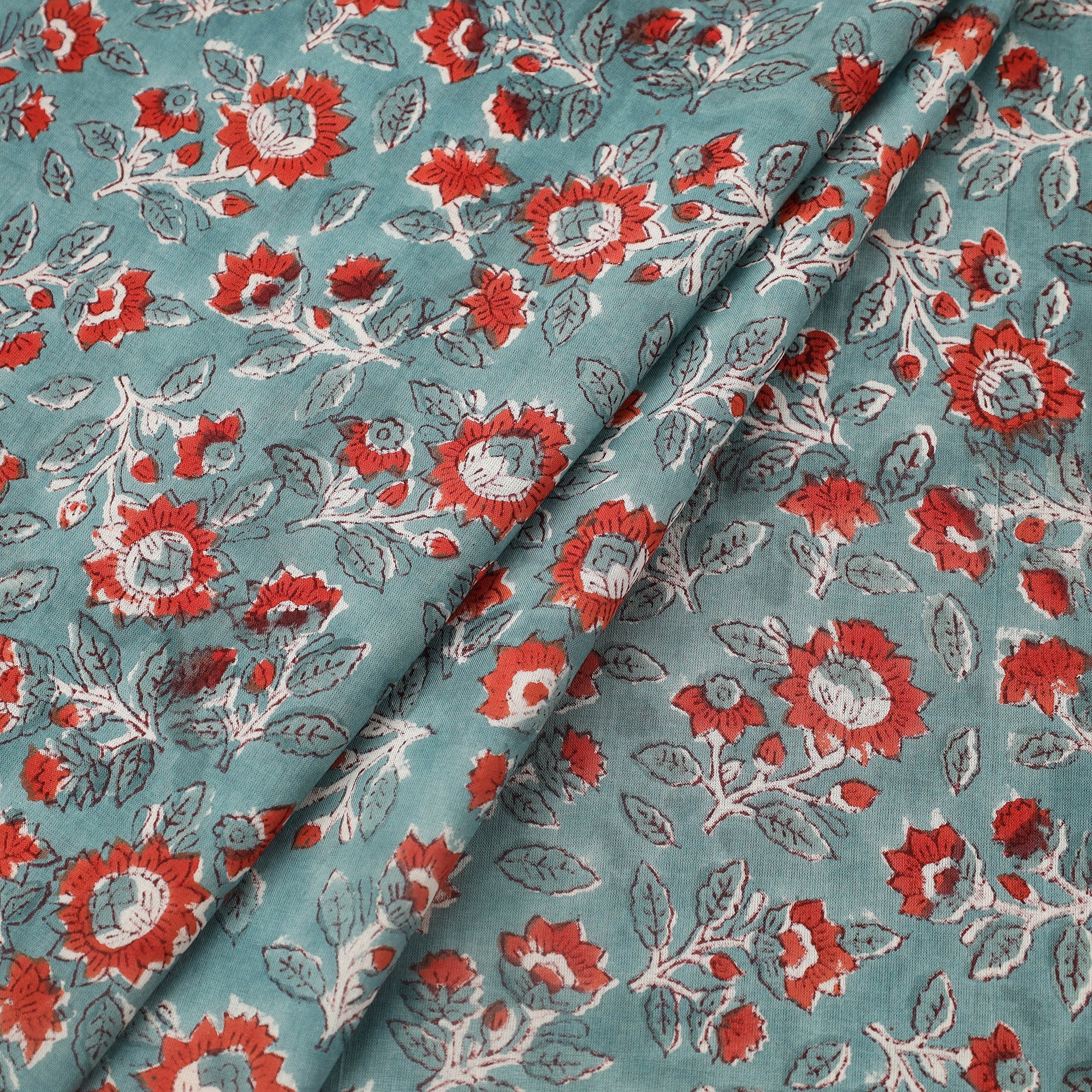ARTISAN HAND BLOCK PRINTS Blue - Block Print Cotton Sanganeri Fabric 04 - view 2