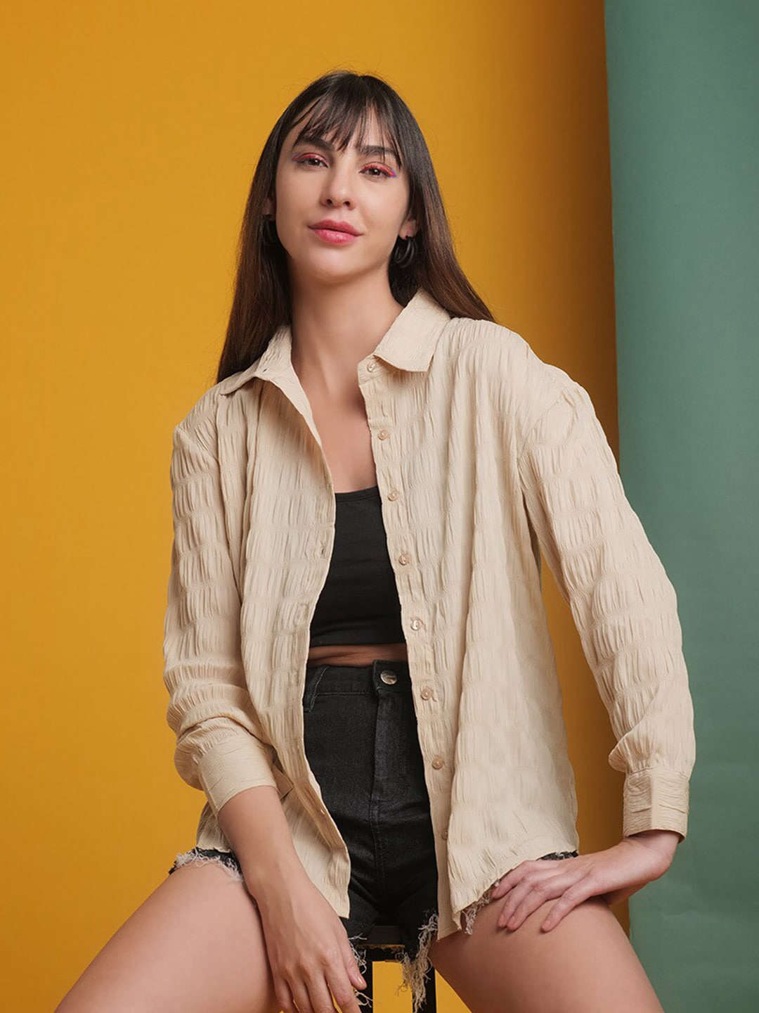 Freehand By The Indian Garage Co Women's Solid Oversized Fit Shirt