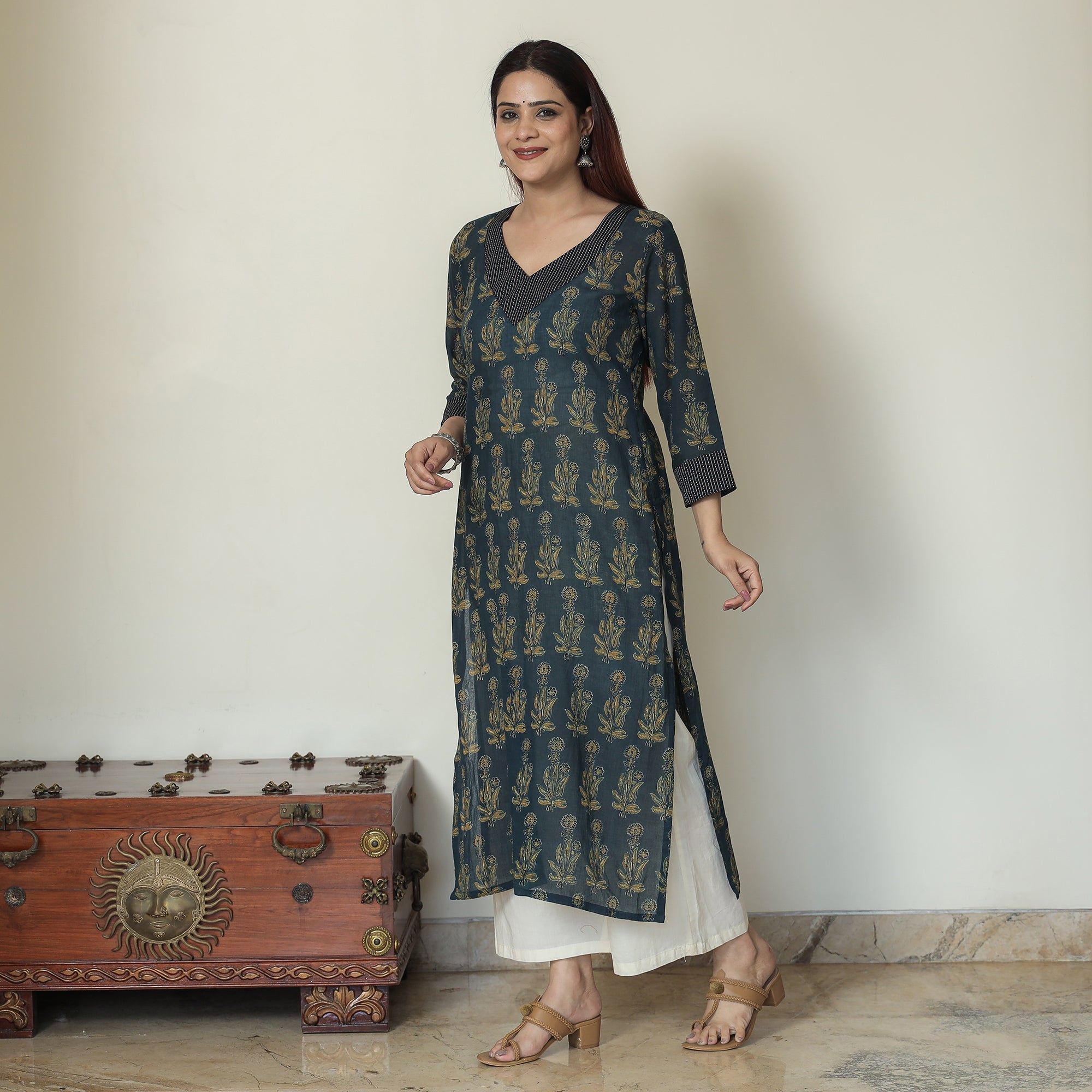 ITOKRI CASUALS Blue - Ajrakh Block Printed Mul Cotton Straight Kurta 15 - view 8