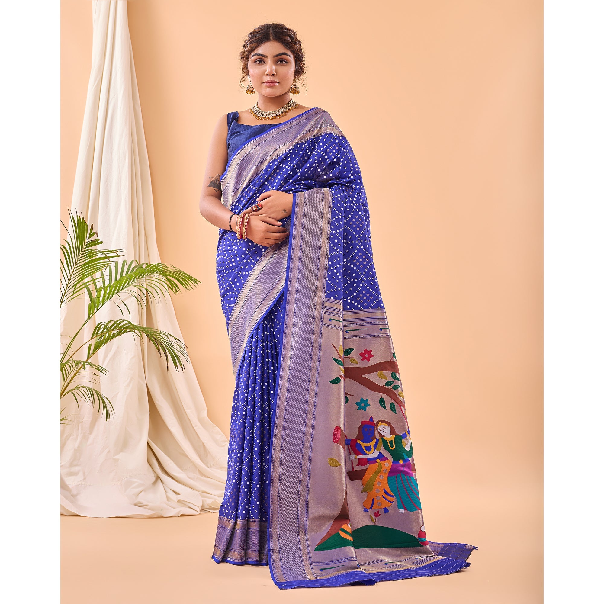 TASARIKA COUTURE Blue - Bandhej Paithani Violet Paithani Silk Handwork Saree