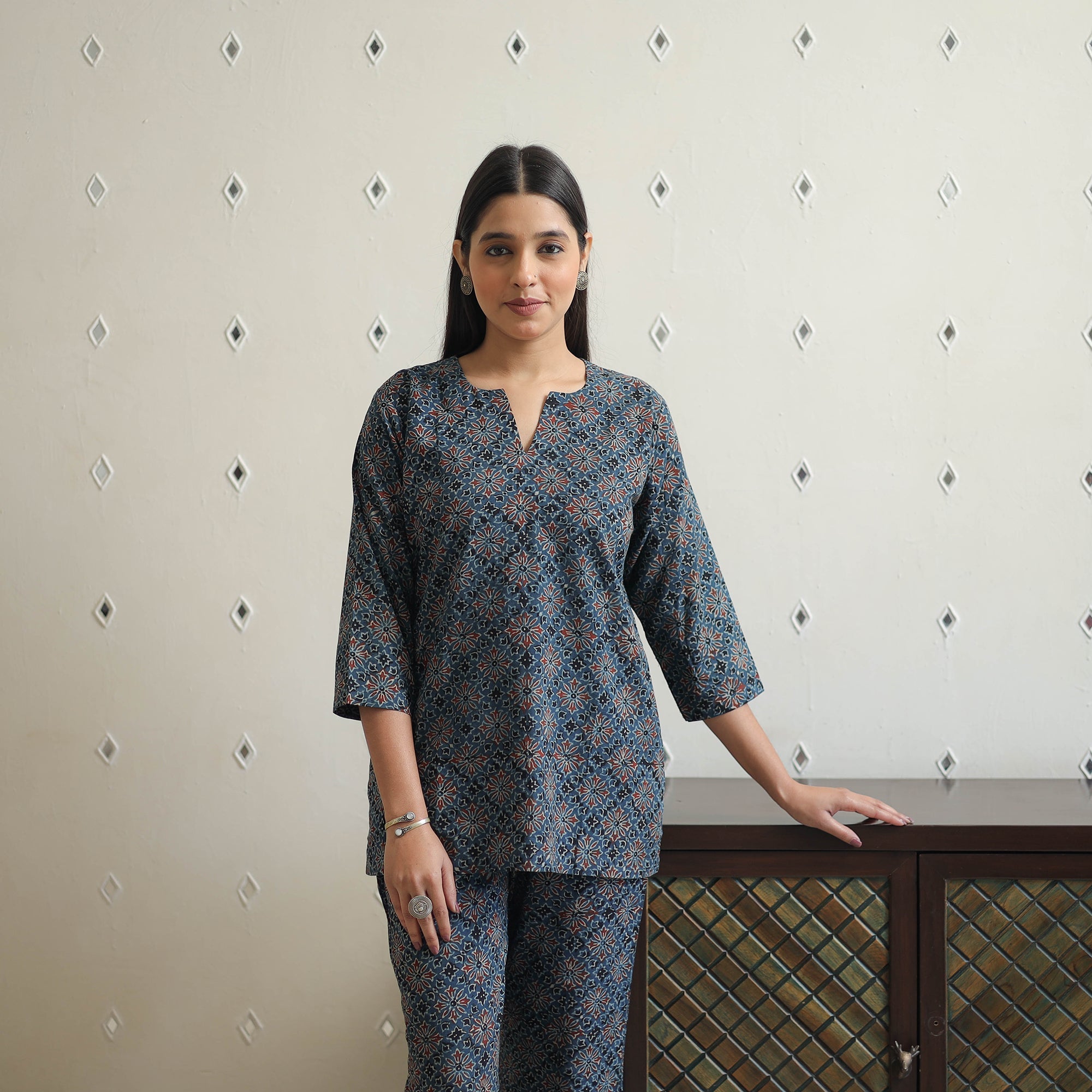 ITOKRI CASUALS Blue - Block Printed Cotton Ajrakh Co-ord Set 23