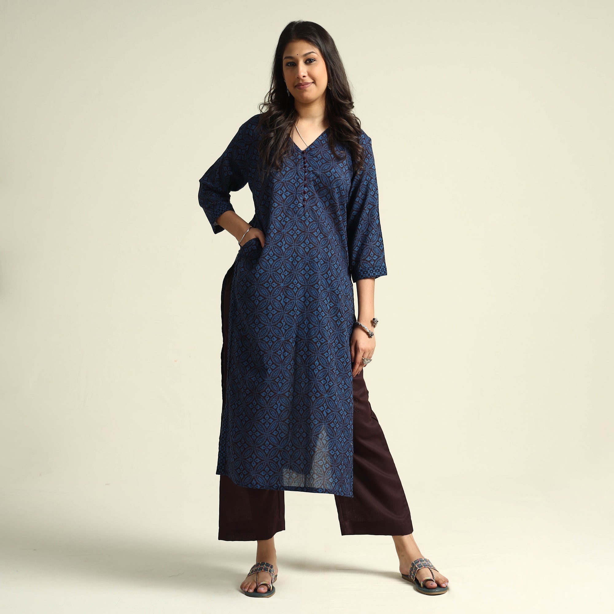 ITOKRI CASUALS Blue - Bagh Block Printed Cotton Kurta with Palazzo Set