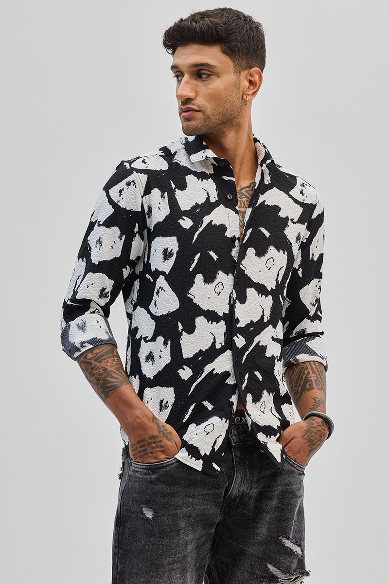 SNITCH Black Abstract Printed Shirt