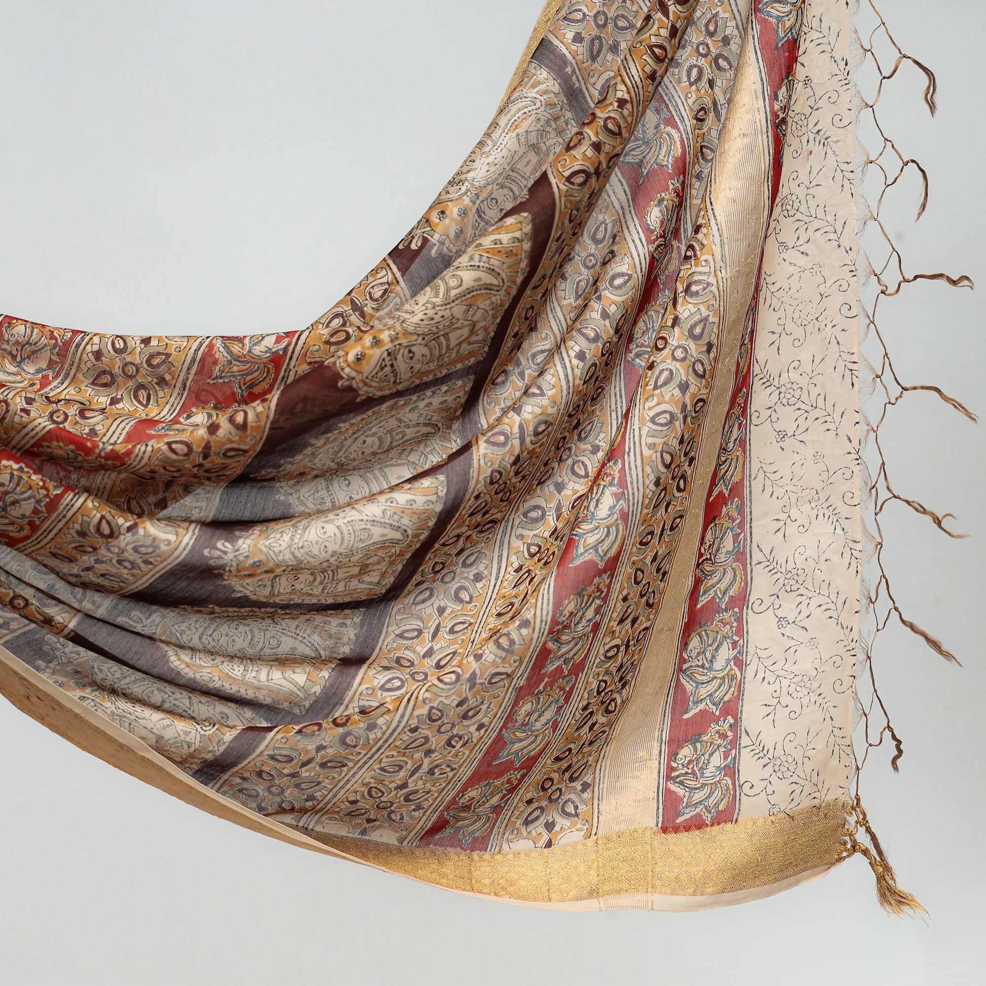 VENKATA BHANU KALAMKARI PEDANA Brown - Original Pedana Kalamkari Block Print Silk Saree - view 4