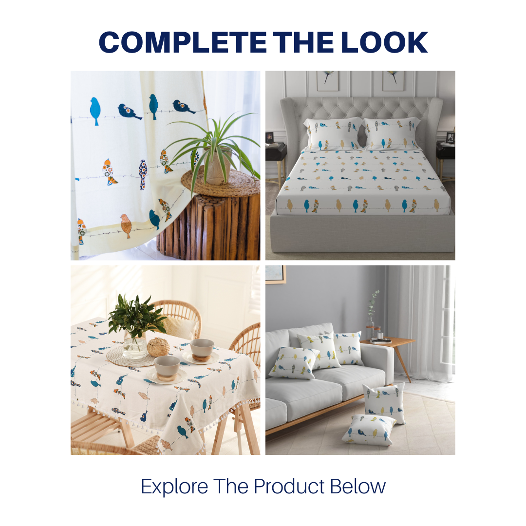 Urban Space -Home Furnishing Store Divine Collection - 144 TC 100% Cotton Bedsheet with 2 Pillow Covers- Humming Bird Blue