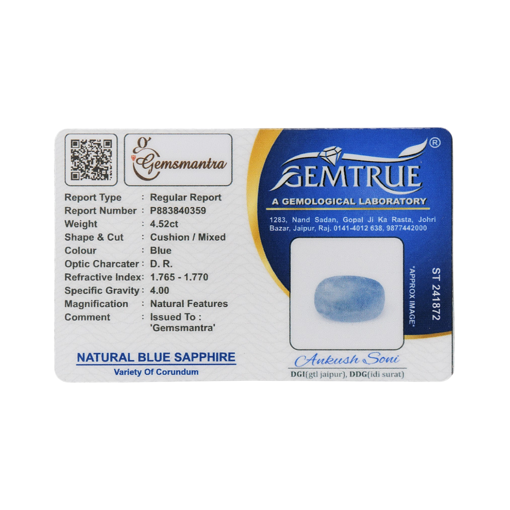 Gemsmantra Blue Sapphire - 4.52 Carats (4.972 Ratti) - view 3