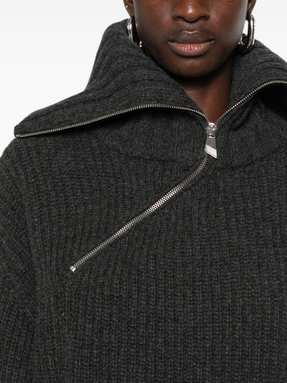 The Attico Asymmetric Zip Ribbed Sweater - view 3