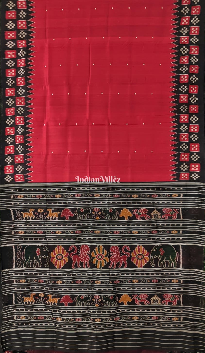 IndianVillèz Red Single Butta Border Pasapali Contemporary Silk Saree - view 2