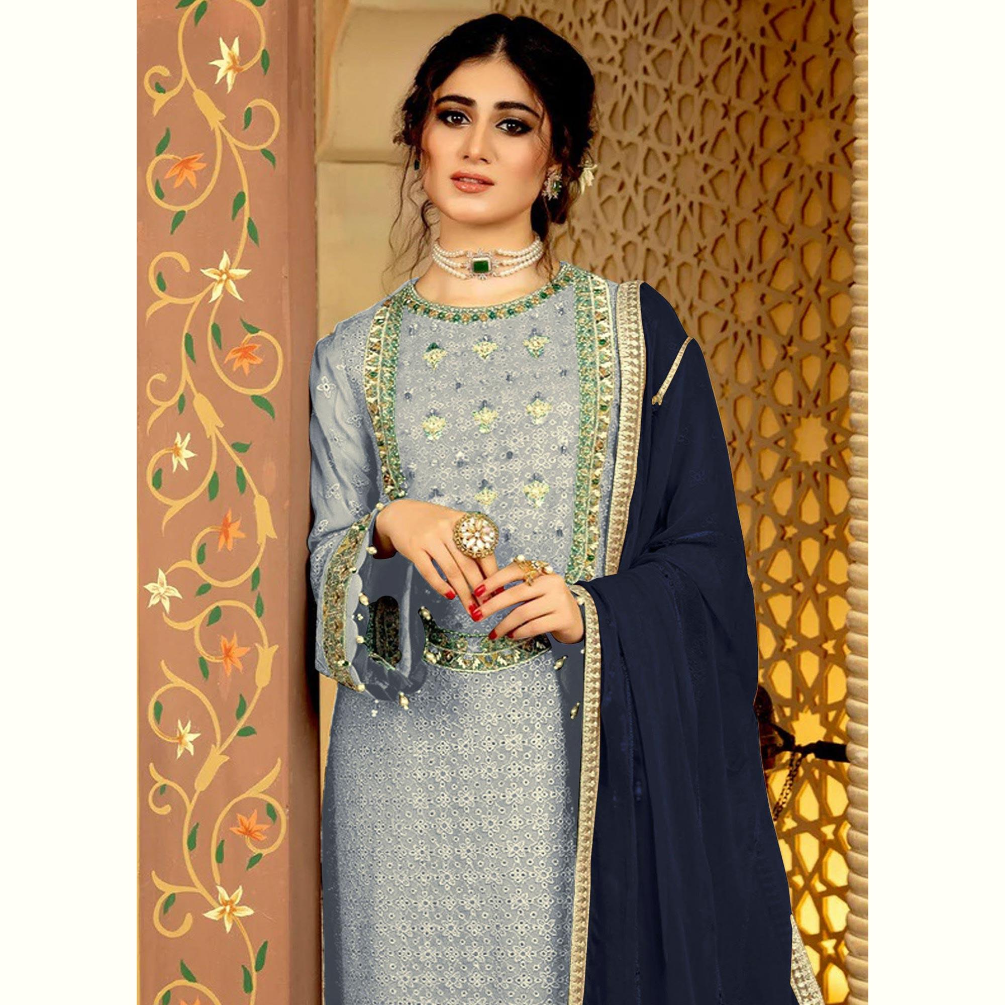 Peachmode Light Lavender Embellished With Embroidered Georgette Pakistani Suit - view 4