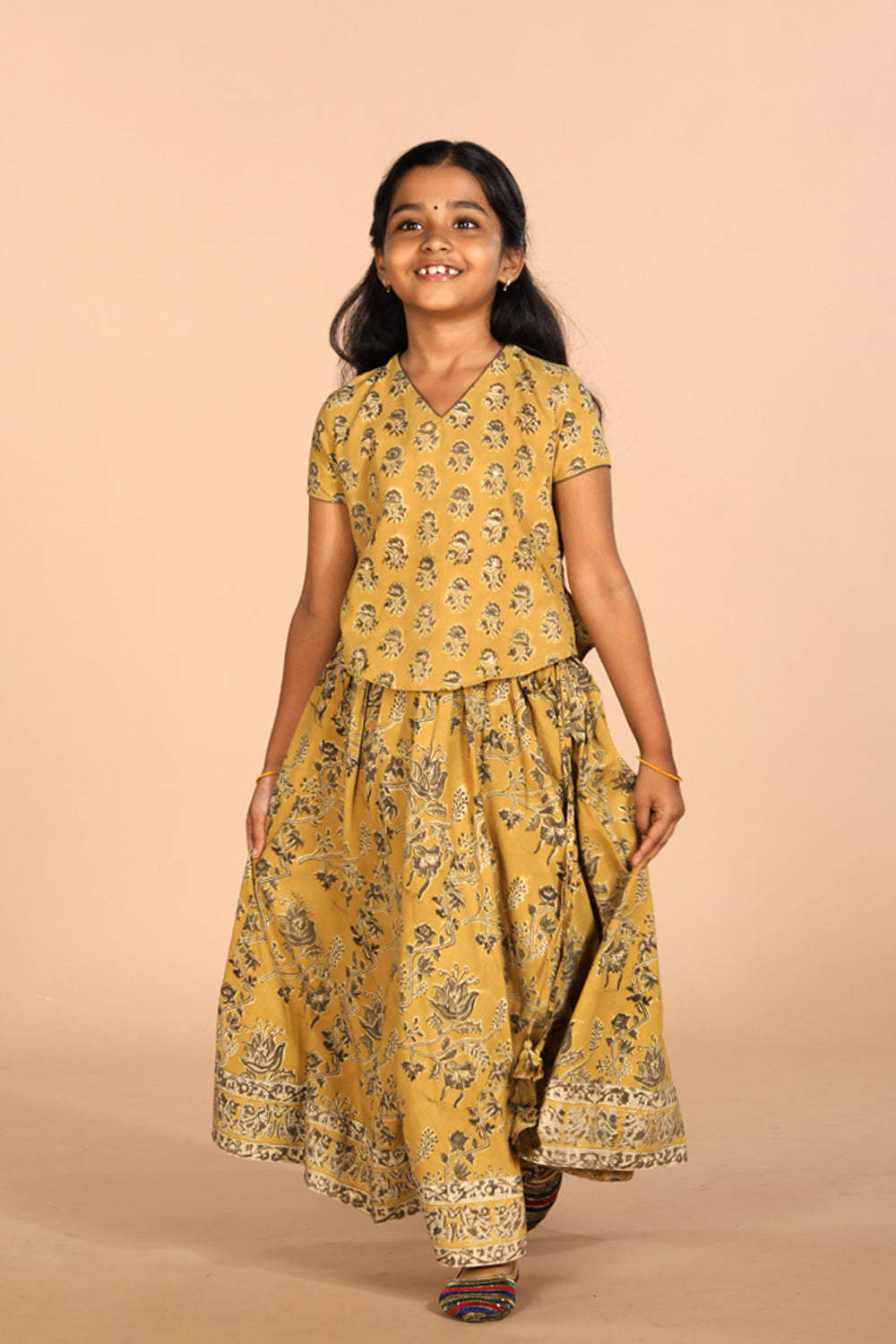 Kalanjali Ethnics Cotton Kalamkari girls skirt & top set