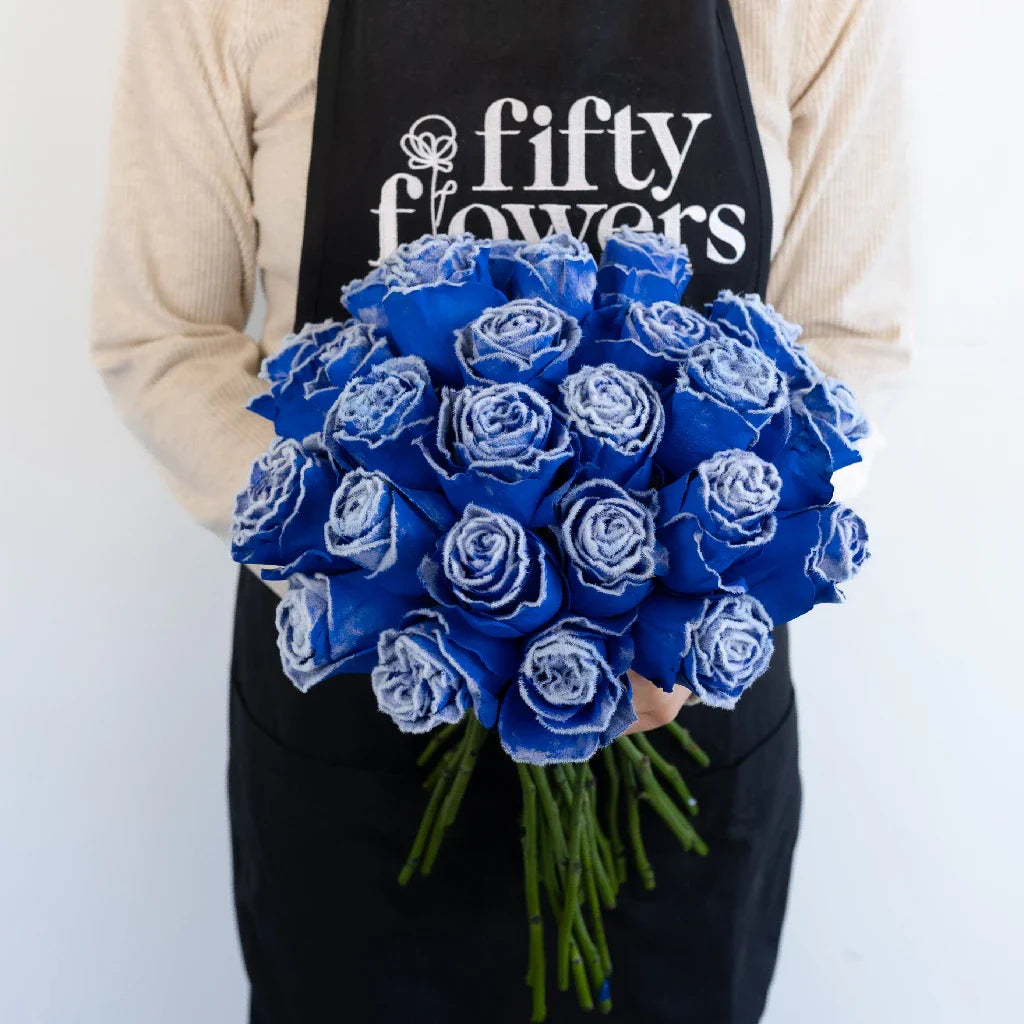 FiftyFlowers Tinted Blue Fuzzy Roses
