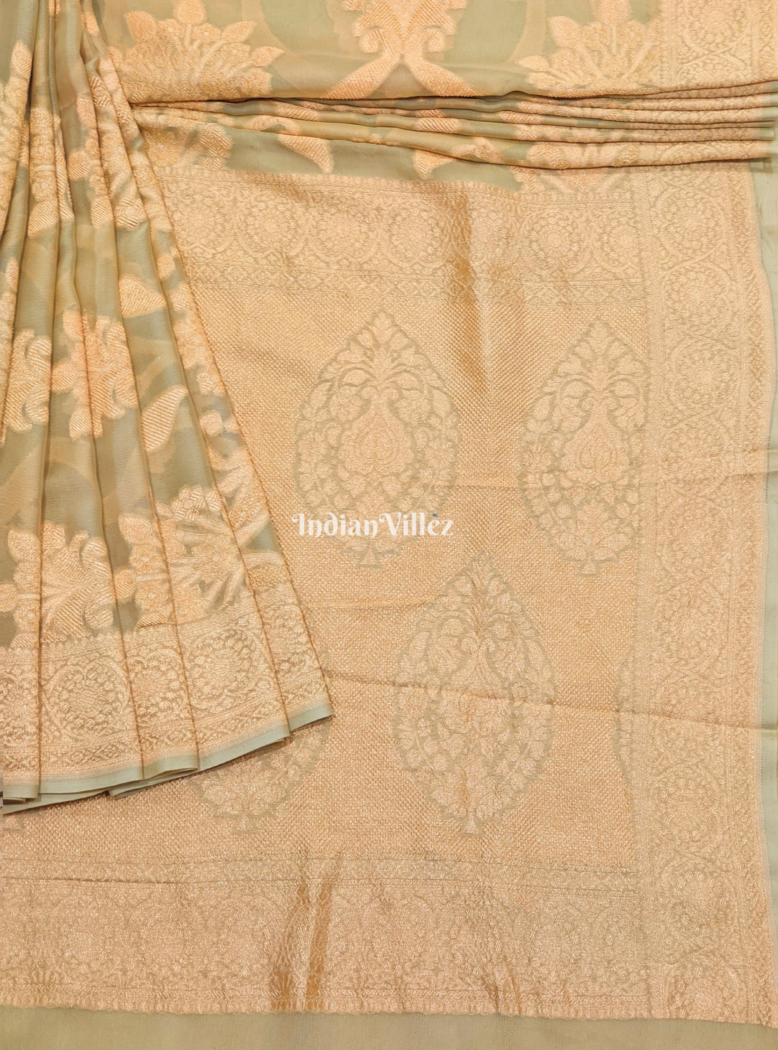 IndianVillèz Cream Color Pure Banarasi Khaddi Georgette Saree