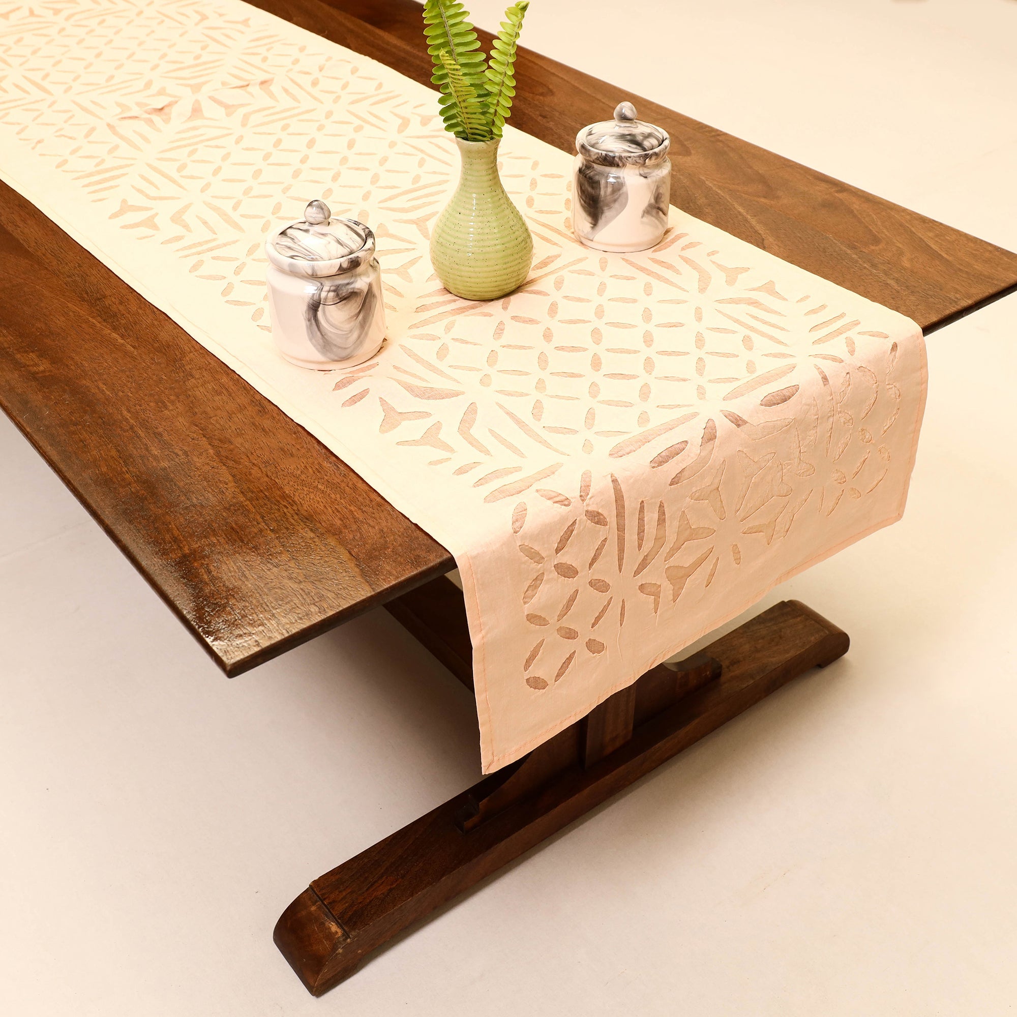 SHADES OF MARUDHARA Beige - Applique Cut work Cotton Table Runner (73 x 18 in)