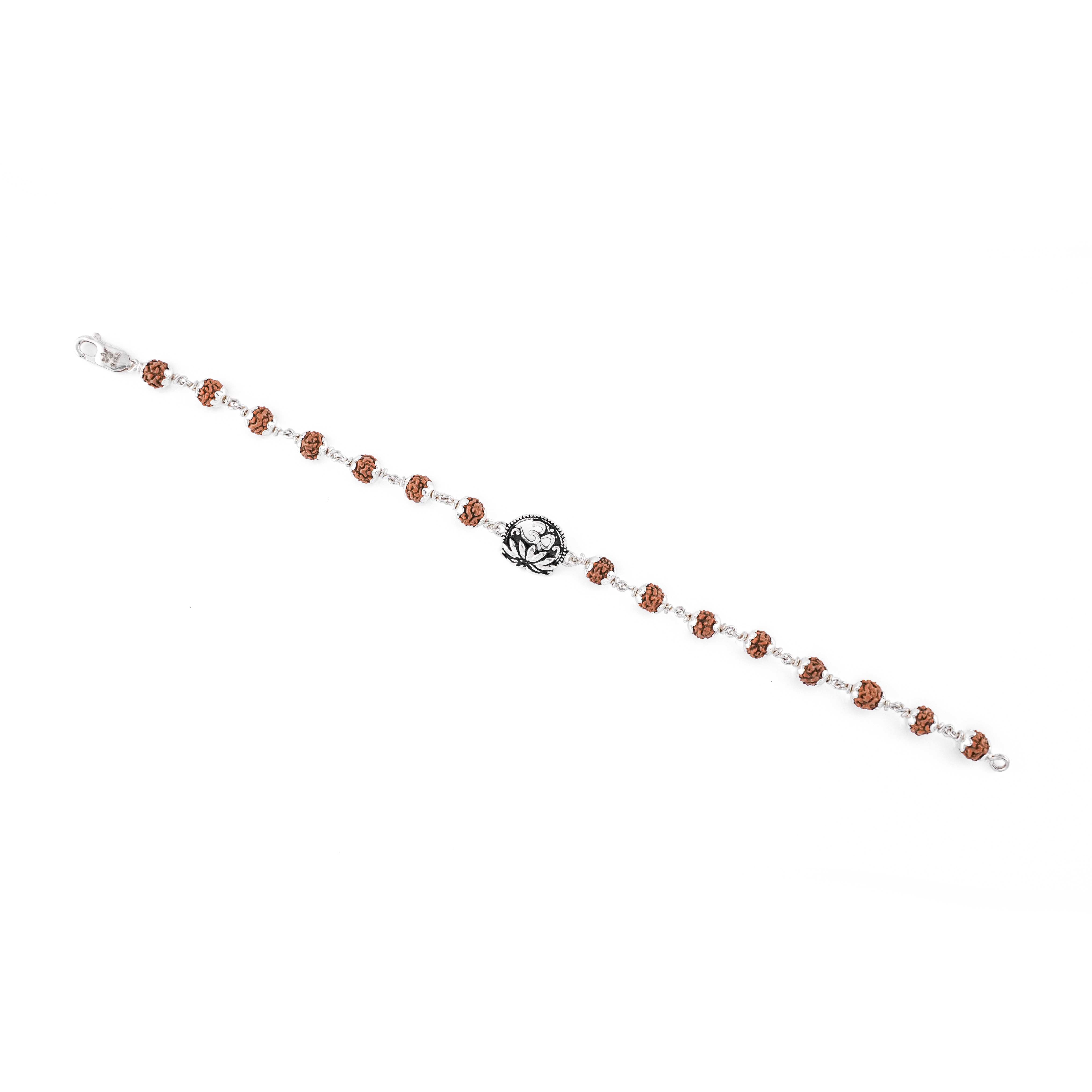 Prinjal Jewellers Silver Rakhi with Om and Lotus Flower and Single Line Rudraksha for Men - view 5