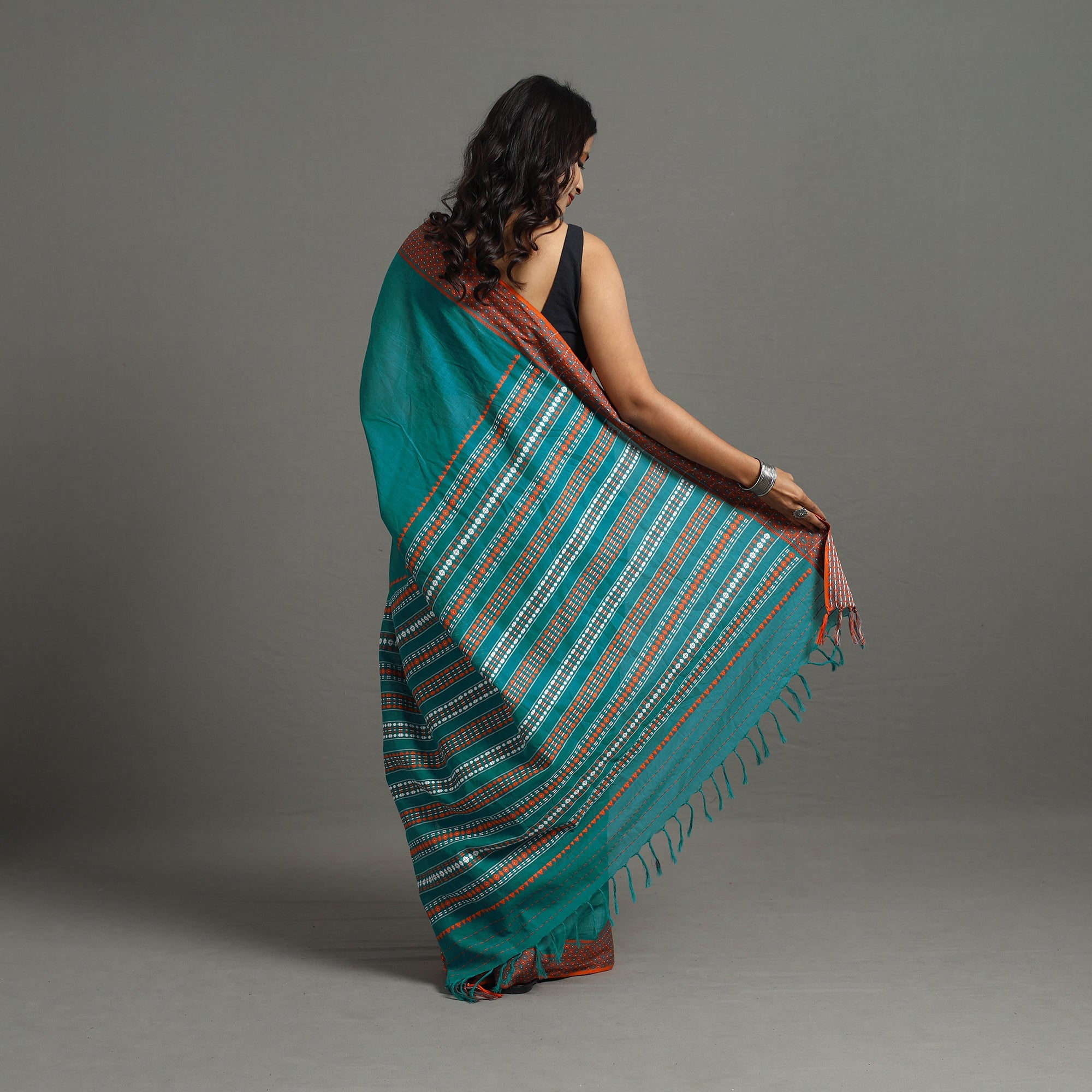 SASHA Blue - Bengal Handwoven Cotton Begampuri Saree 14 - view 5