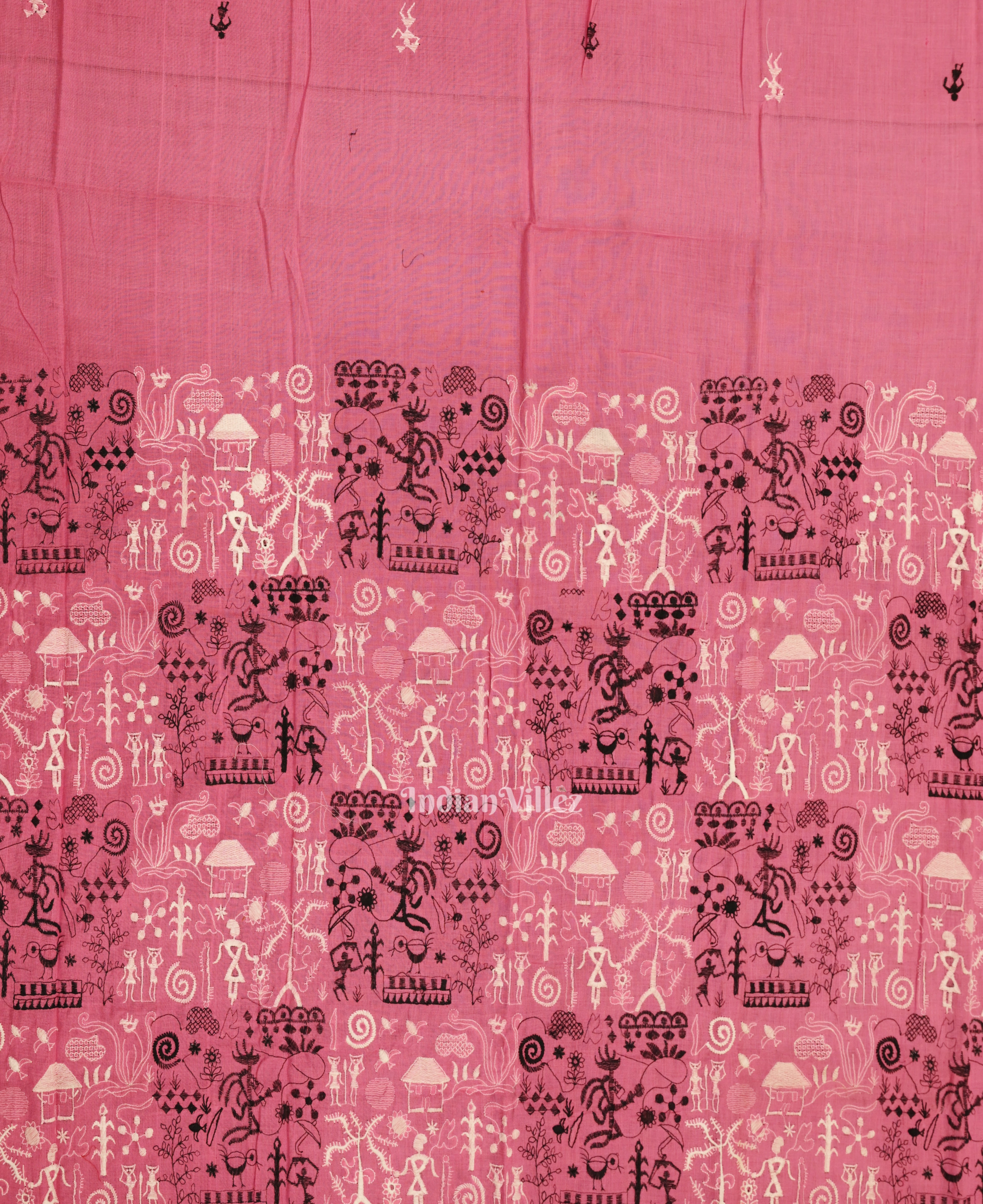 IndianVillèz Pink Black Tribal Design Sambalpuri Dress Material & Dupatta - view 3
