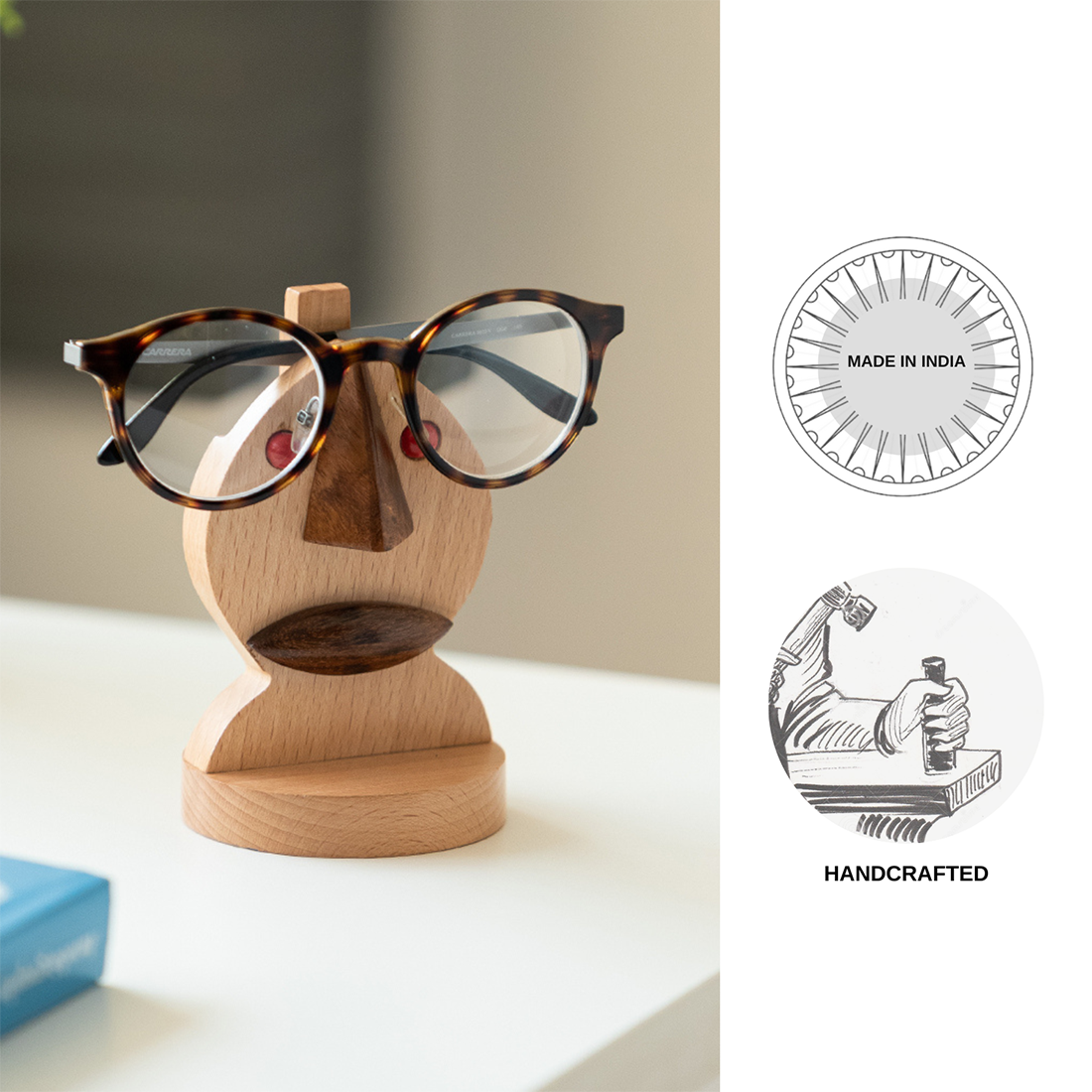 EXCLUSIVELANE 'The Nocturnal Owl' handcrafted Spectacle Holder & Showpiece In Sheesham and Beach Wood - view 6
