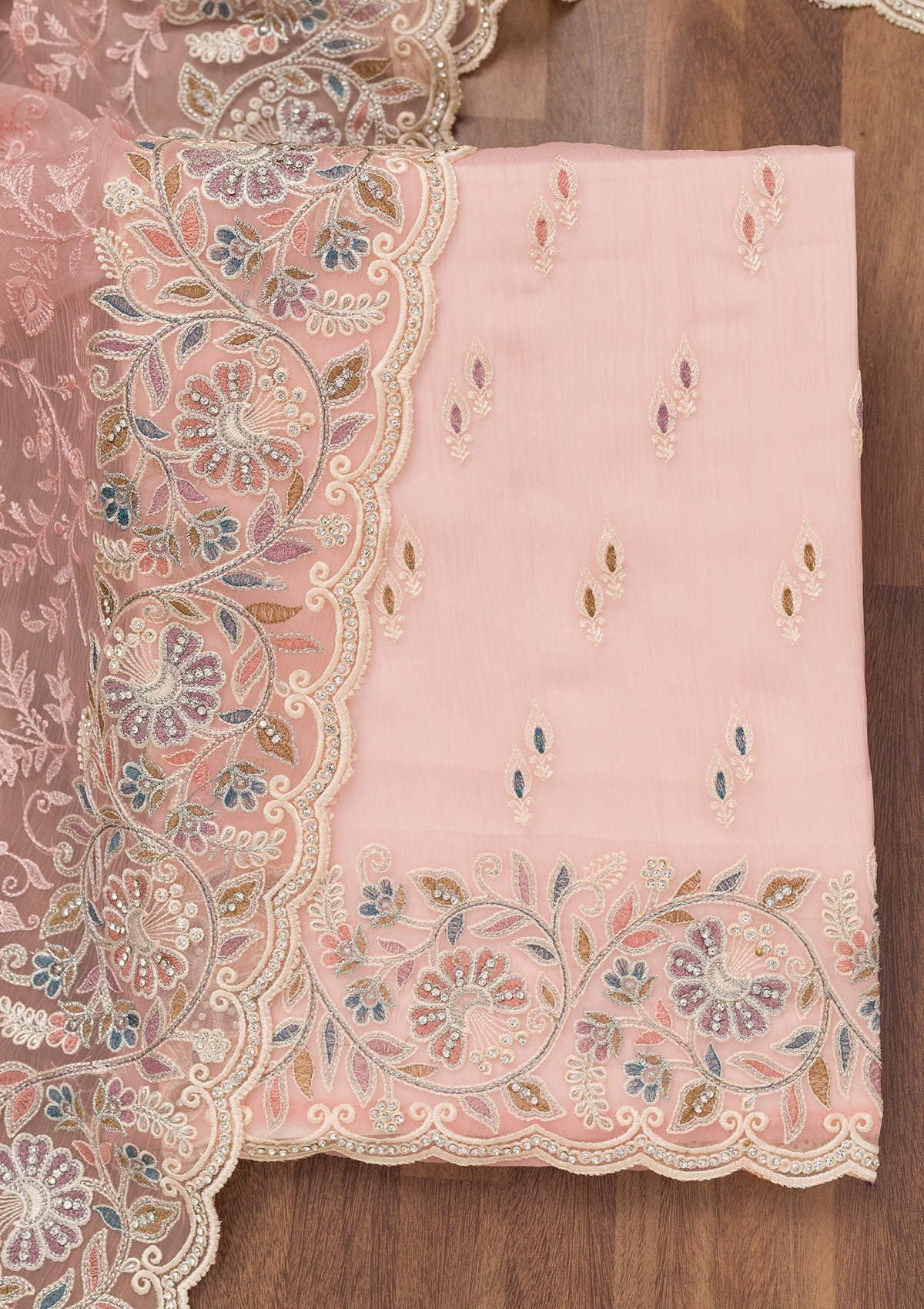 Koskii Pink Chiffon Semi Crepe Unstitched Salwar Suit - view 5