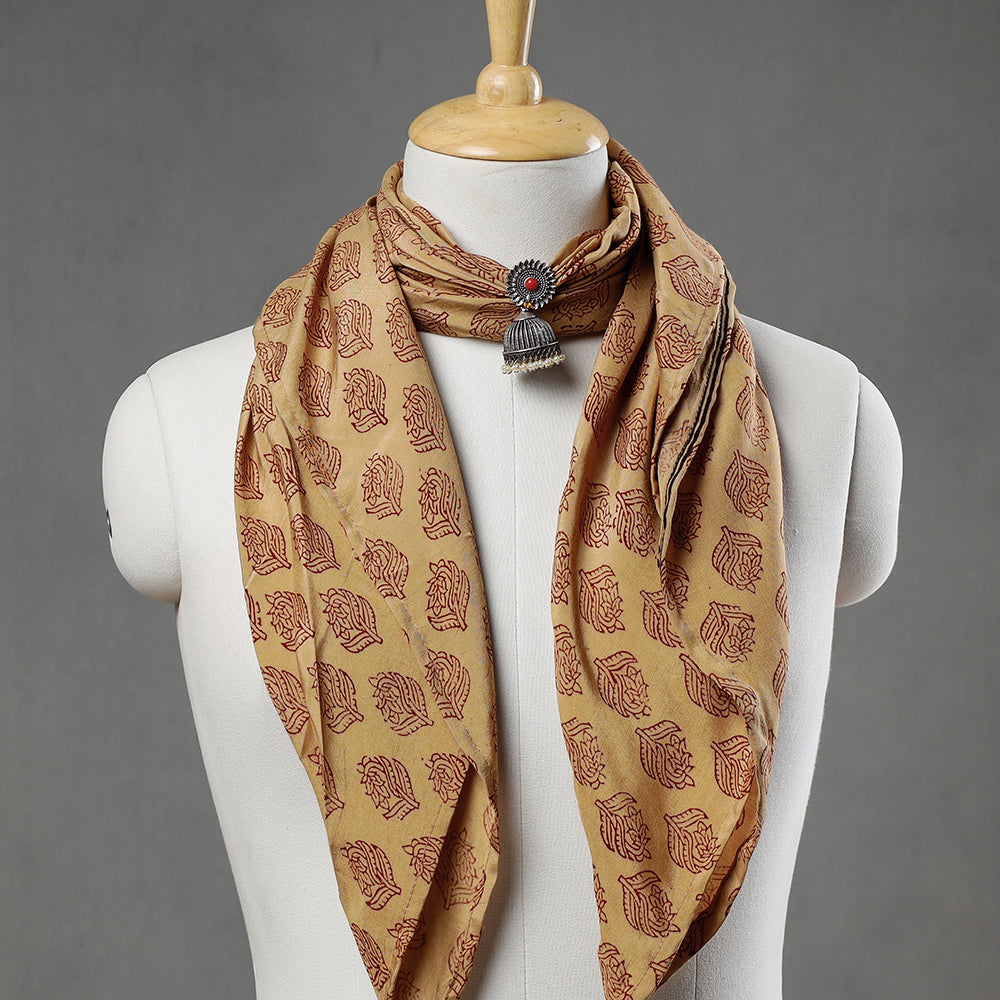 STOLES & SCARVES Beige - Modal Silk Bagh Block Printing Pendant Necklace Scarf - view 2