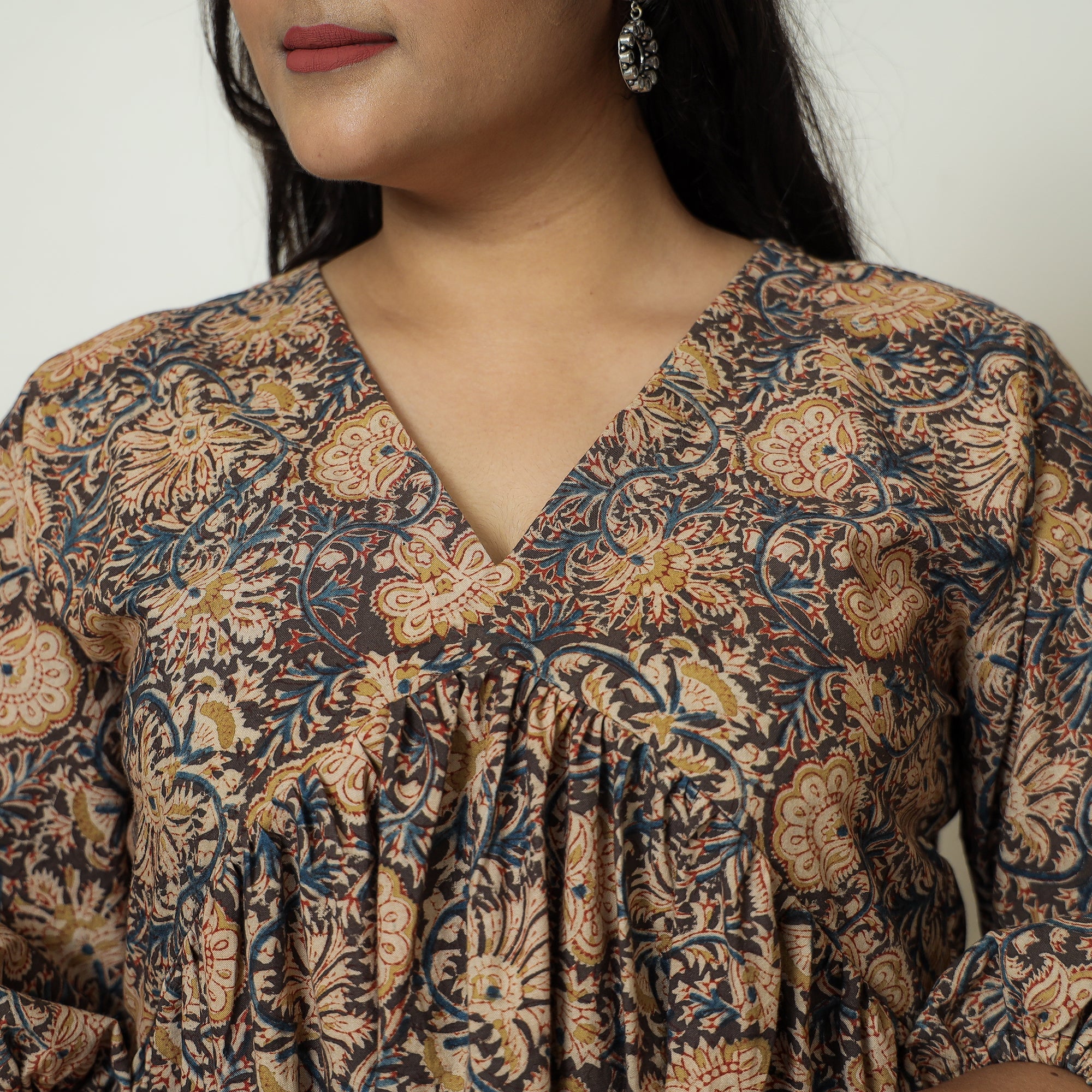 ITOKRI CASUALS Black - Pedana Kalamkari Block Printed Cotton Flared Gher Dress 07 - view 5