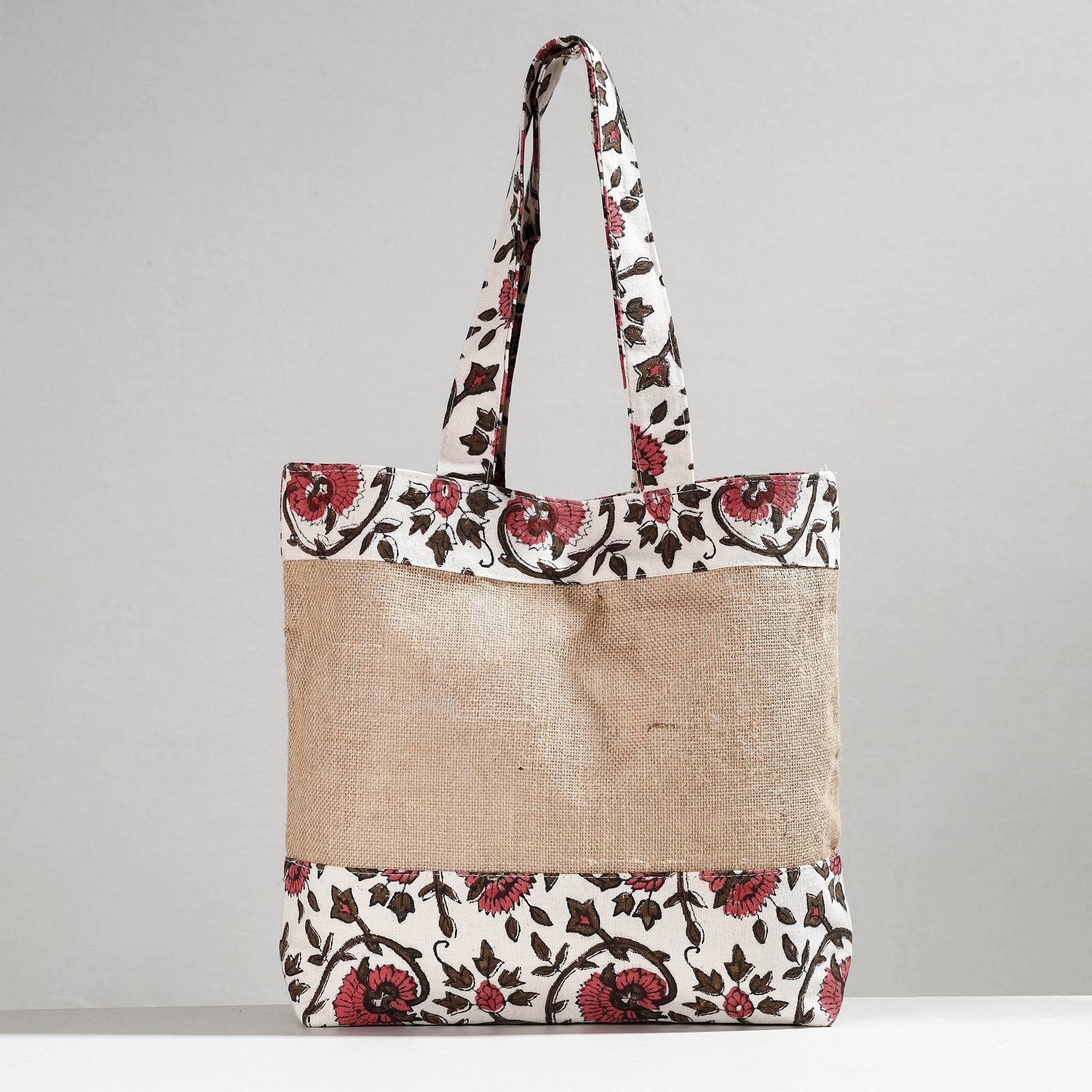 SASHA Beige - Hand Block Printed Jute Shoulder Bag
