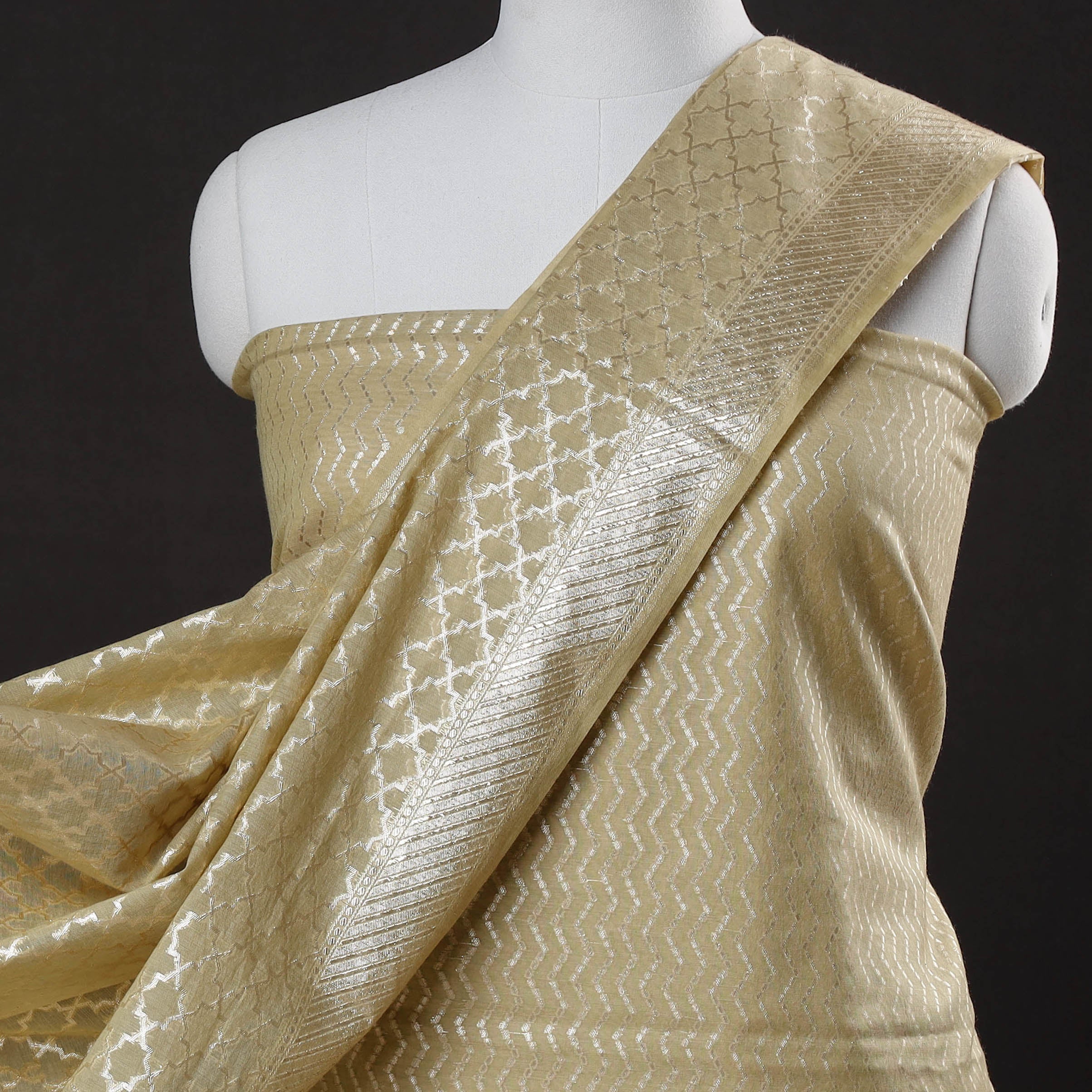BANARASI BY MAQBUL HASAN Beige - 2pc Cotton x Viscose Zari Banarasi Dress Material - view 3
