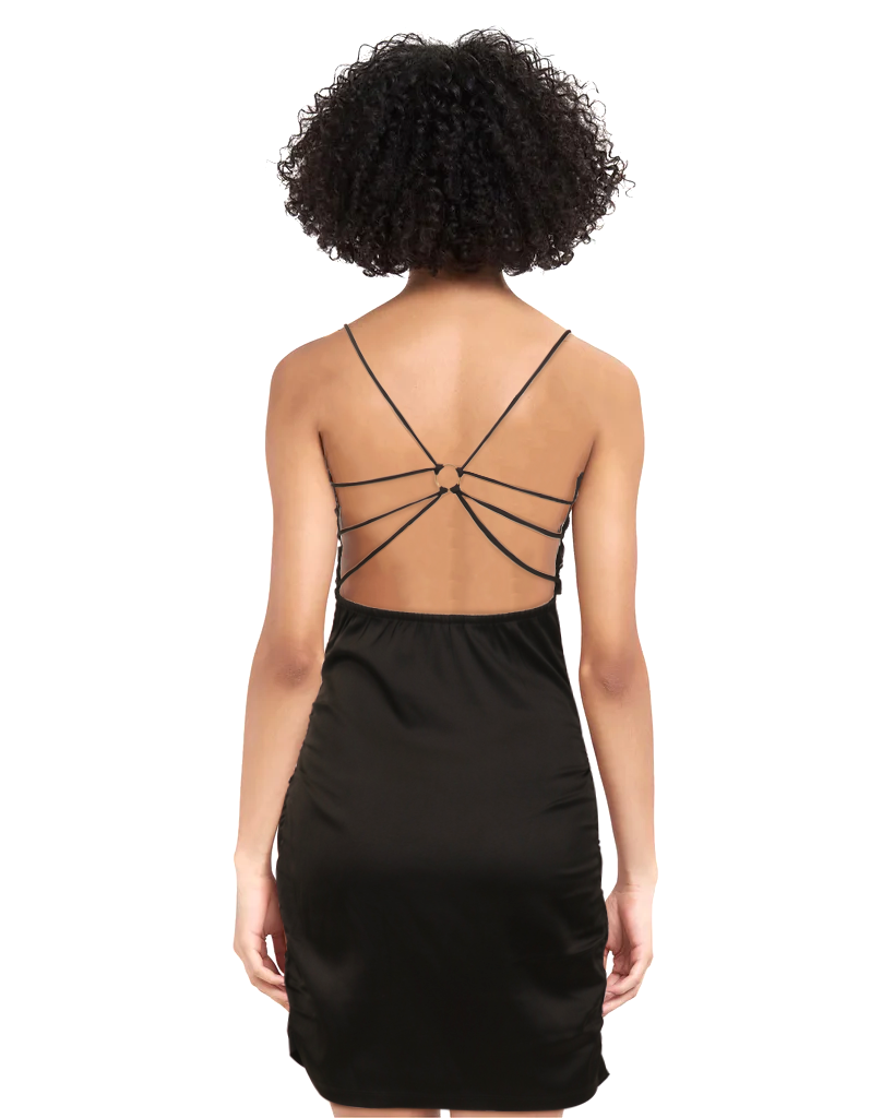 Glam Black Satin Ring Mini Dress - view 2