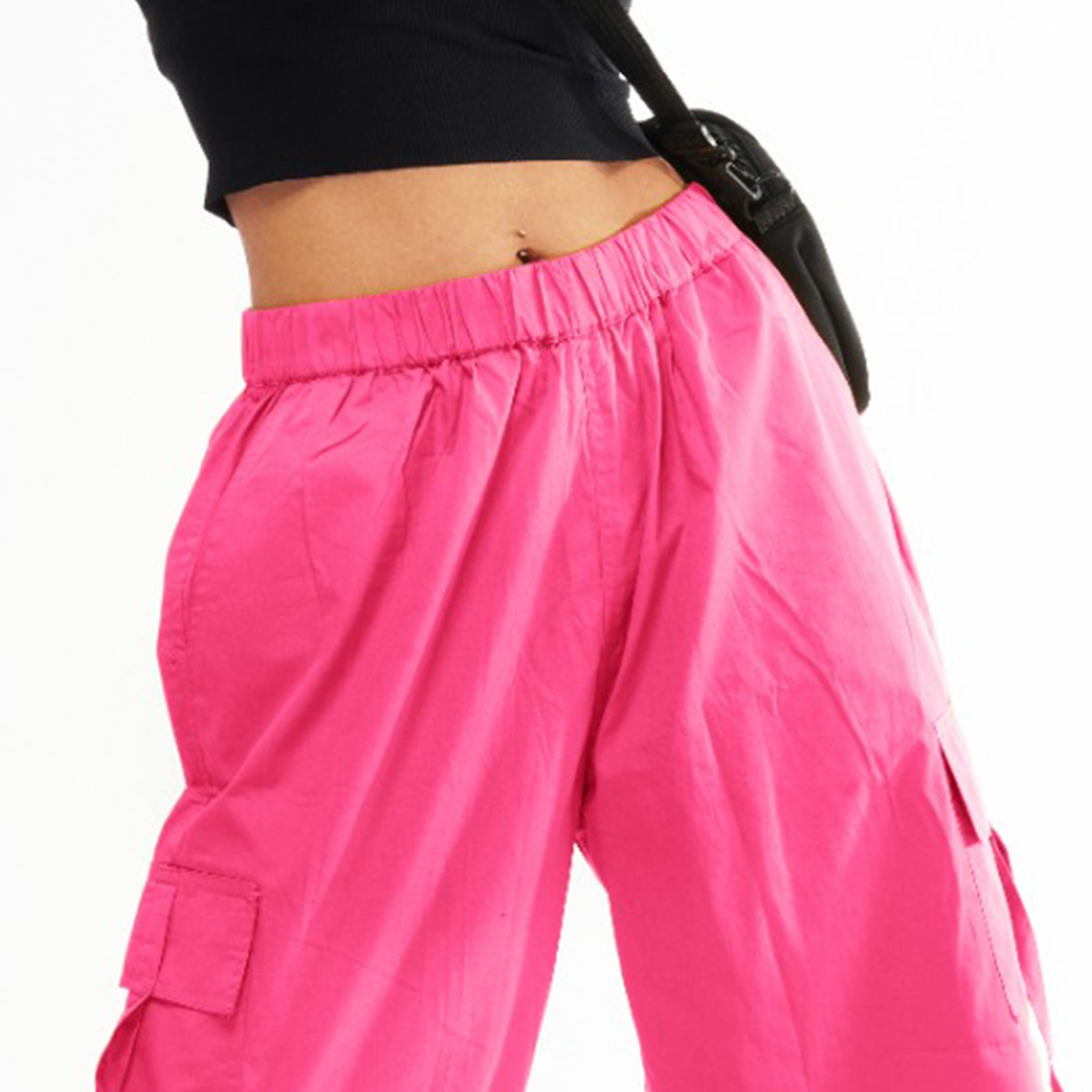 Baddie Unisex Pink Cargo Parachute Pants