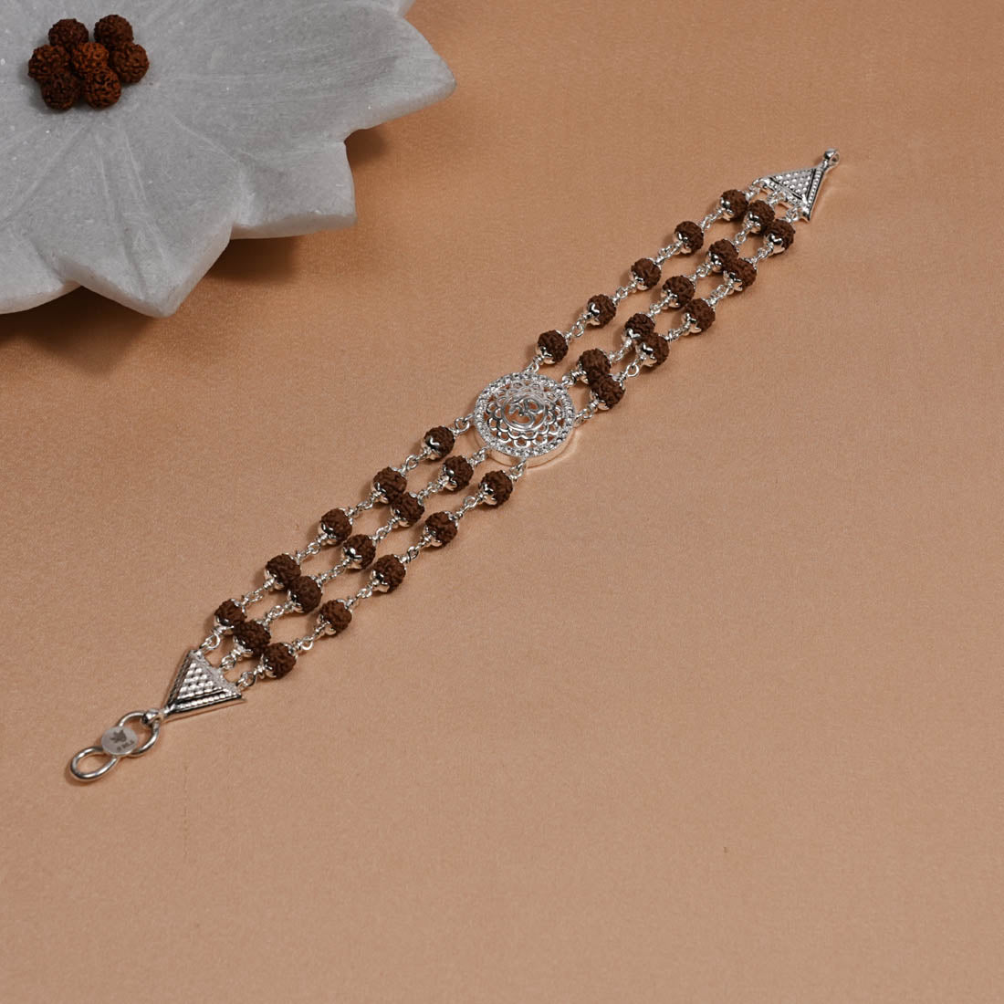 Prinjal Jewellers Rudraksha Silver Om in Flower Bracelet - view 2