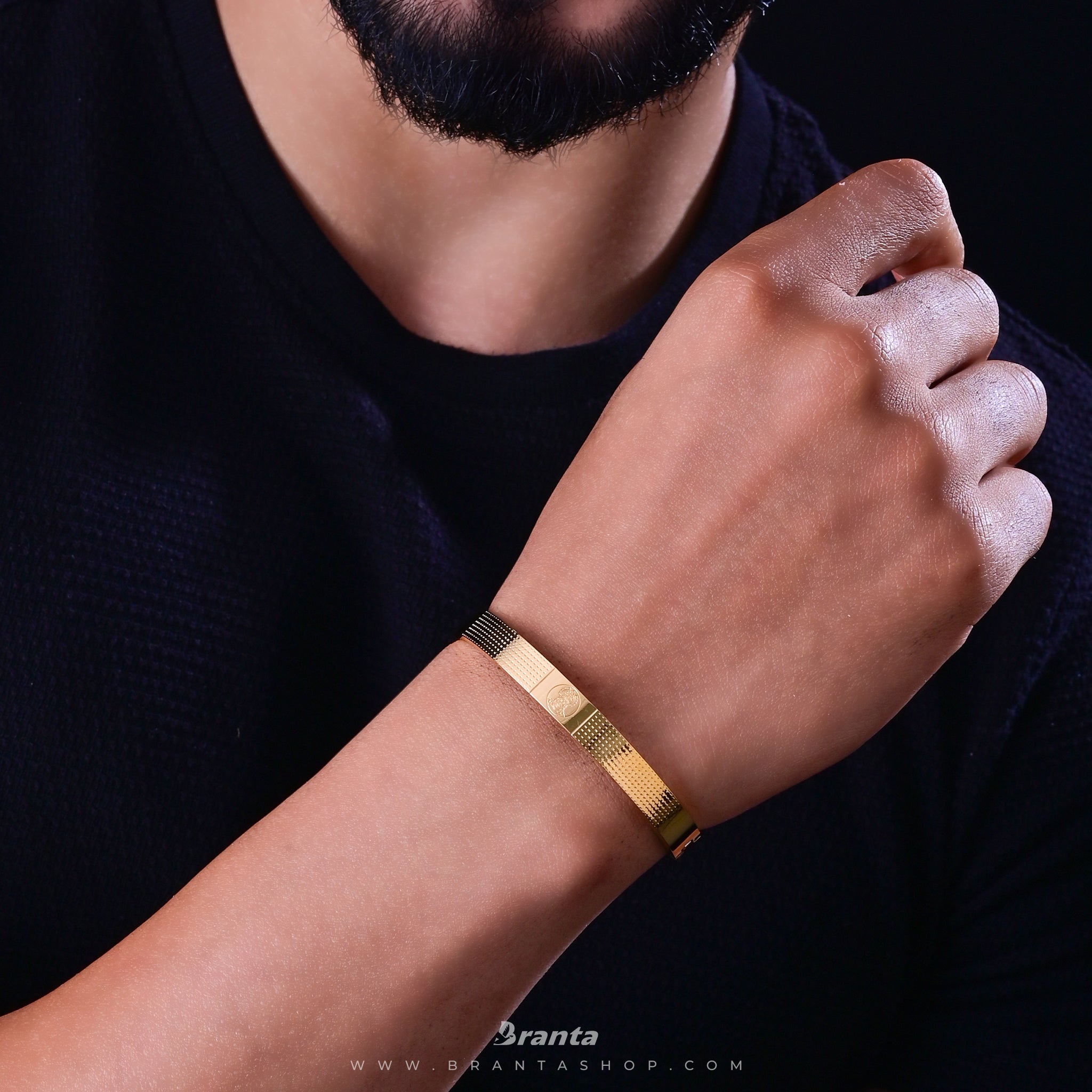 Branta Hanuman Men's Gold Bracelet With Dotted Pattern - view 3